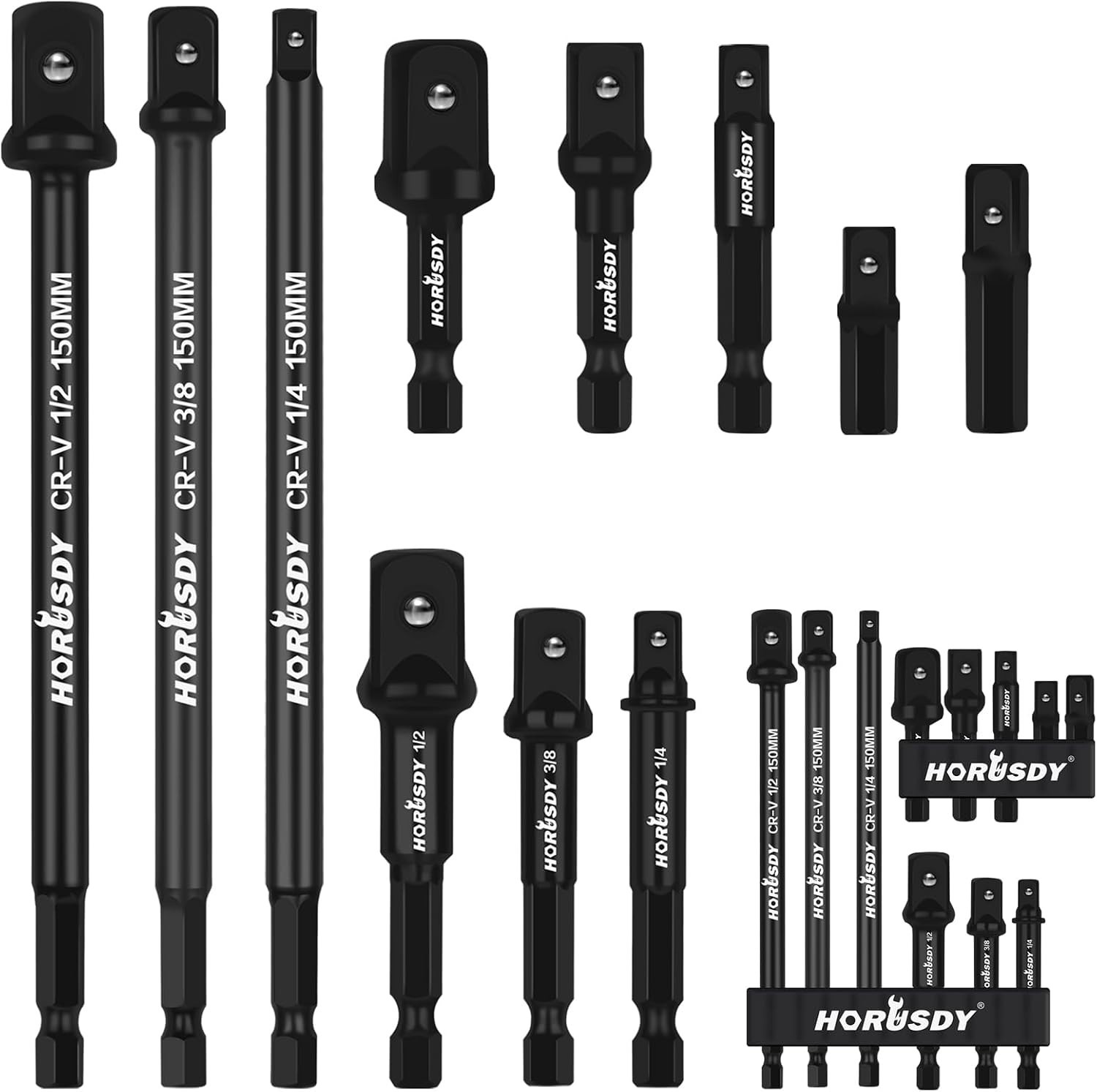 Impact Socket Adapter Set 11-Piece 1/4 Inch Hex Shank Cr-V Steel