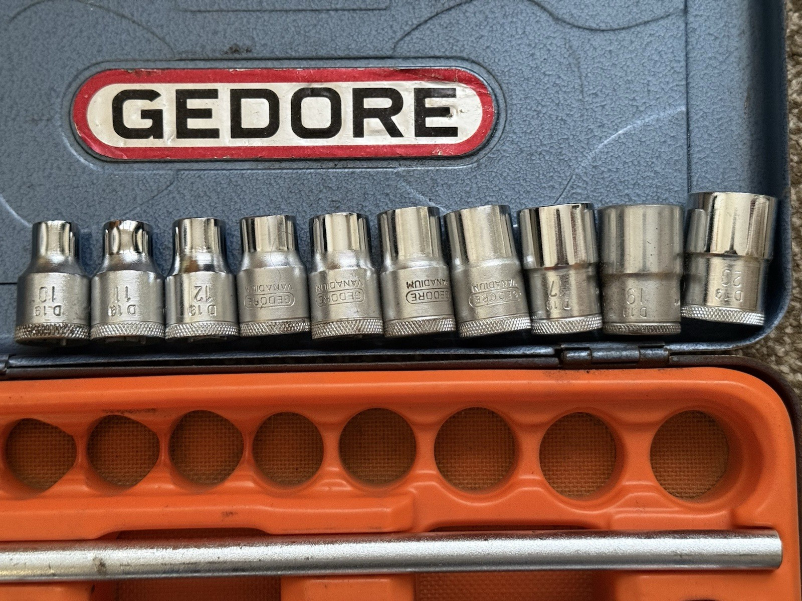 Genuine Vintage Gedore AF Socket Set 1/2″ Drive in Metal Case Complete Set