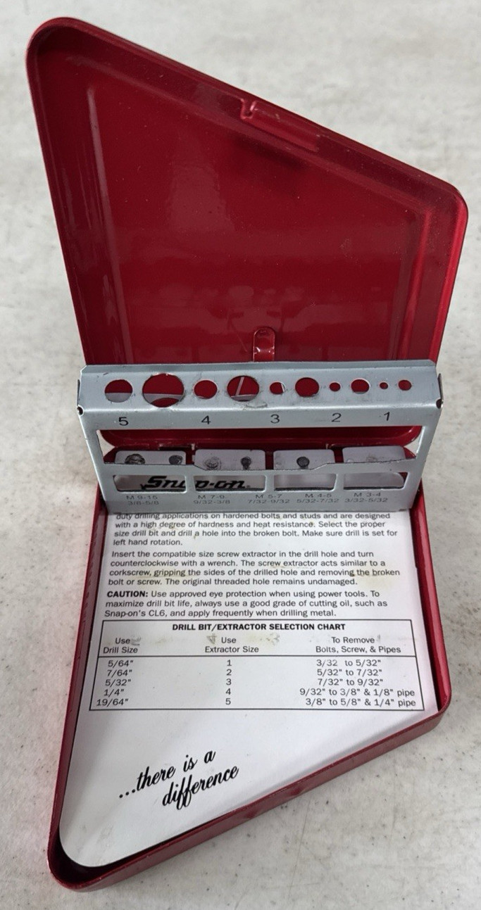 Snap-on Tools Empty 10 Piece extractor drill set left handed EXDL10 metal case