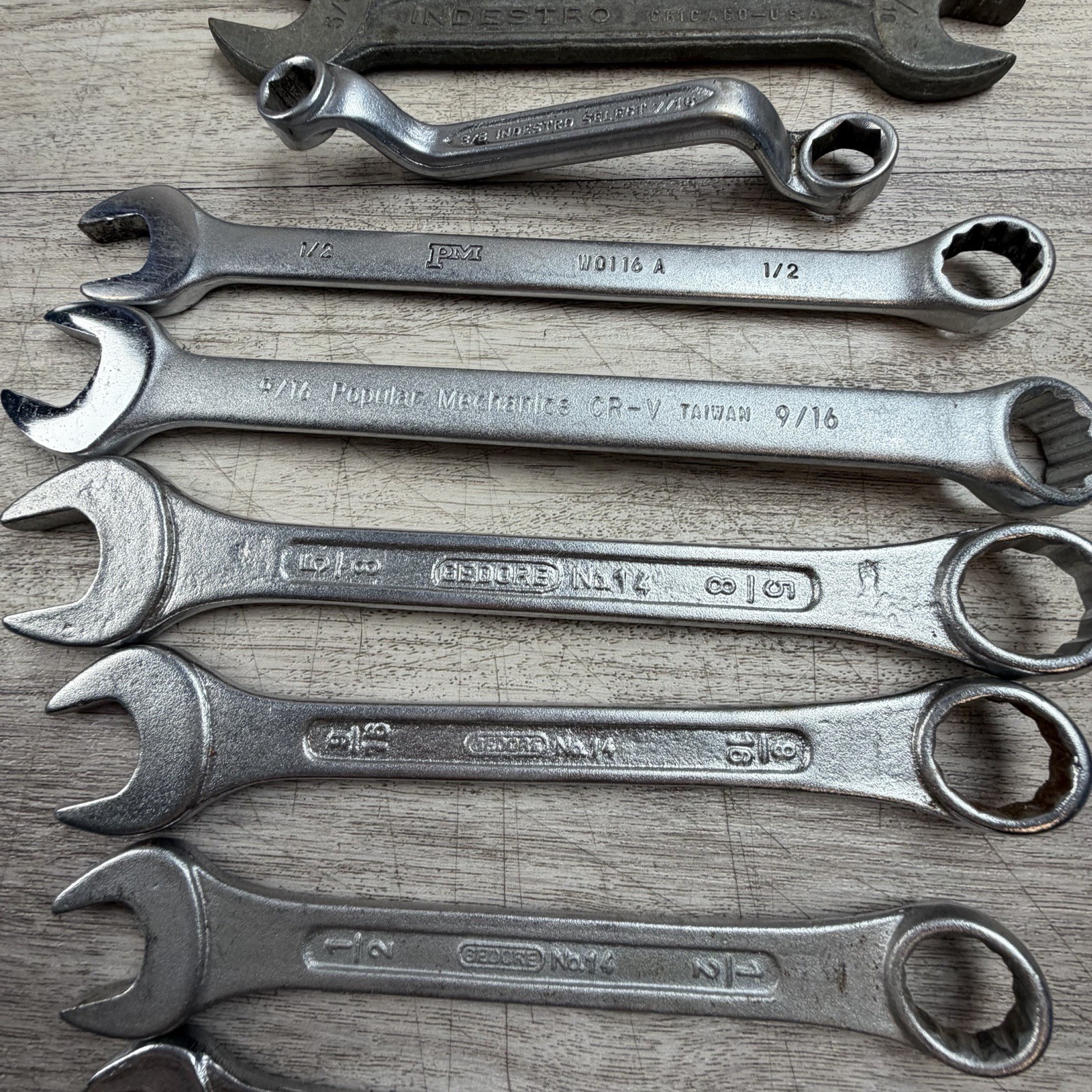 Wrench Lot 15pc Combination & Open End Various Sizes Husky Indestro Gedore +