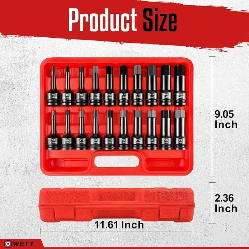 1/2″ Drive Master Impact Hex Bit Set 20 Piece Hex Driver Socket Set SAE & Metric