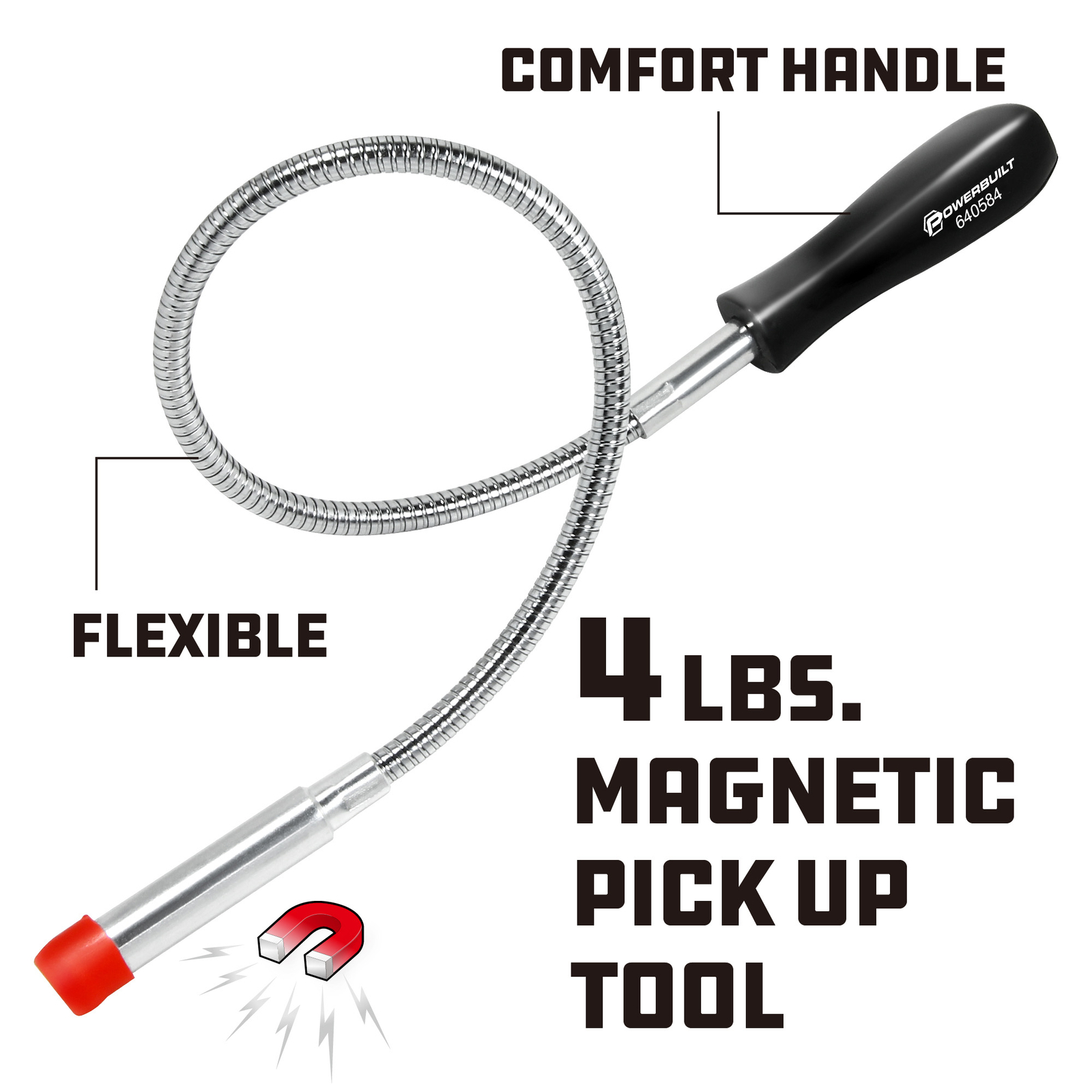 Powerbuilt 4Lb Telescoping Magnetic Grabber Pick Up Tool Reaches 2 Feet – 640584
