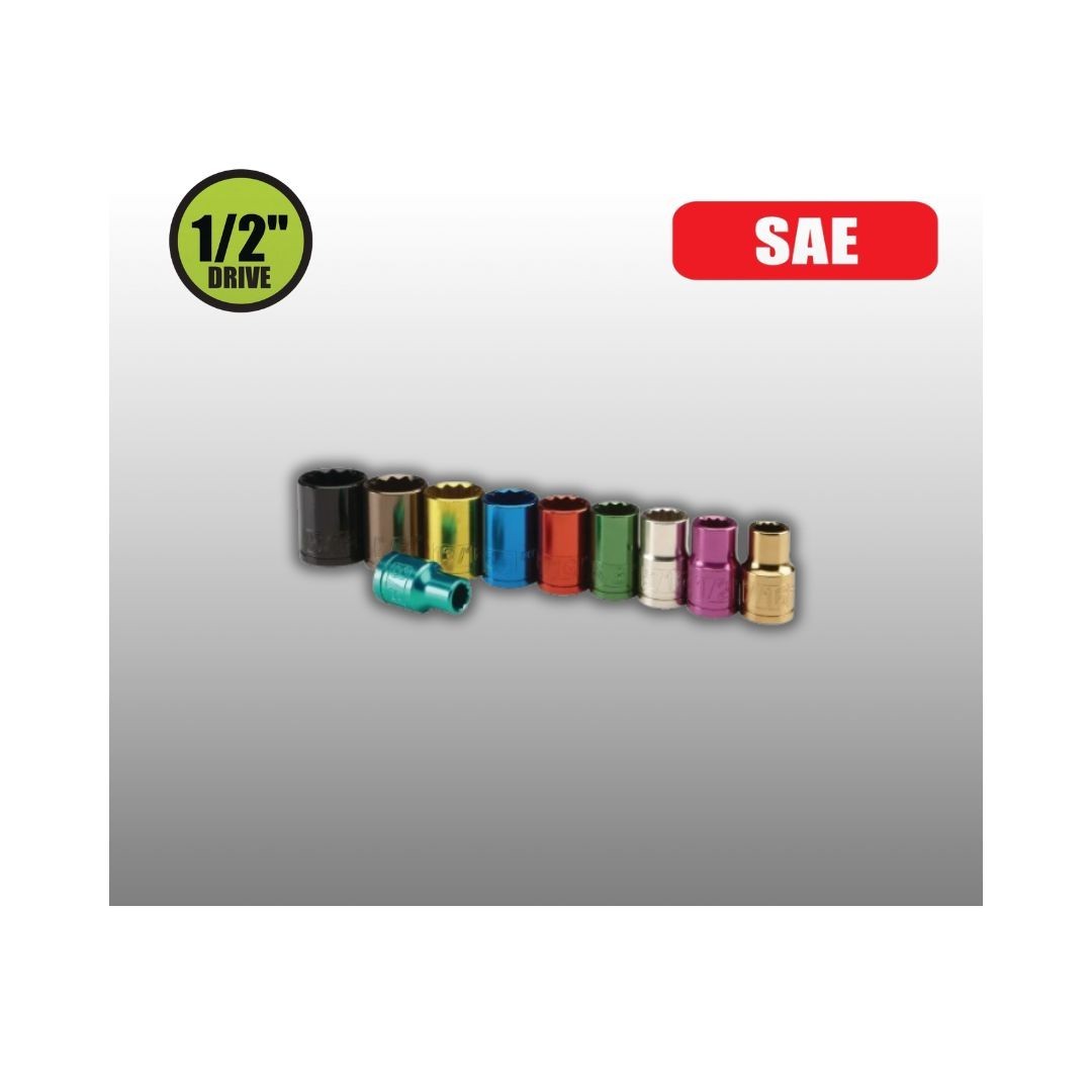 SAE 10 PC 1/2 in. Drive SAE Color-Coded Socket Set