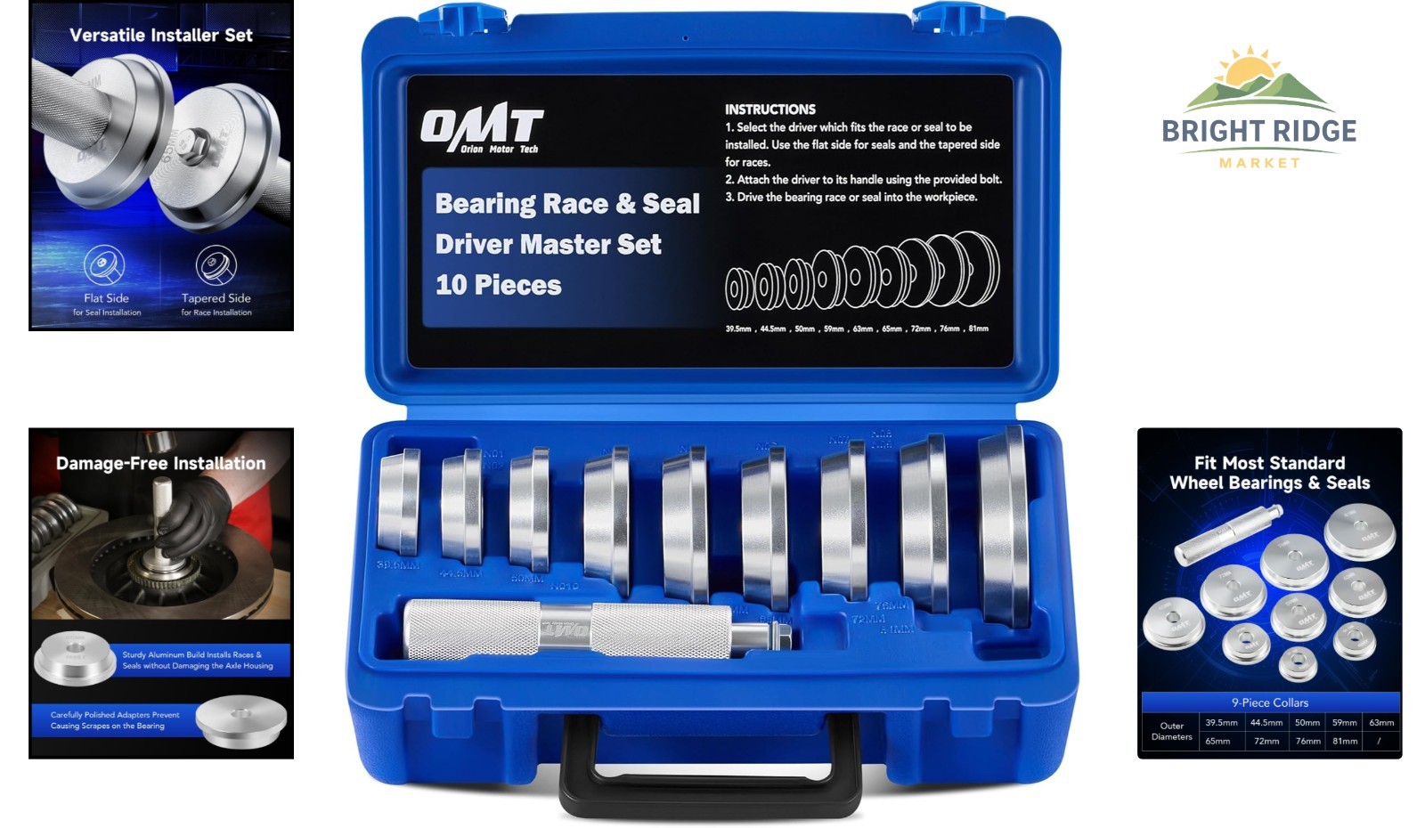 10-Piece Bearing Press Kit with Race and Seal Driver Set for Easy Installation