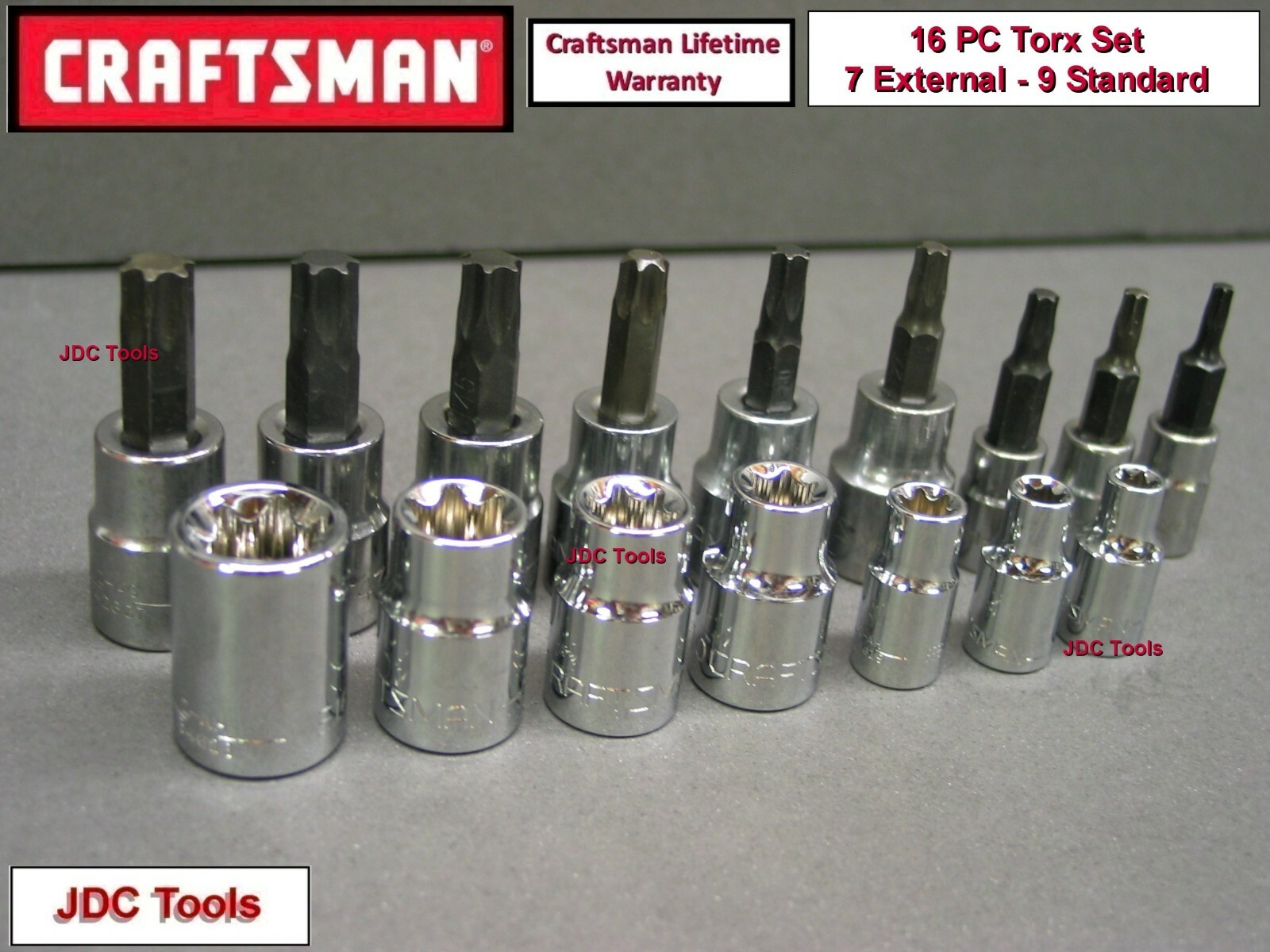 CRAFTSMAN TOOLS 16 pc 1/4 3/8 Drive Torx and External Torx Socket Set 7 9
