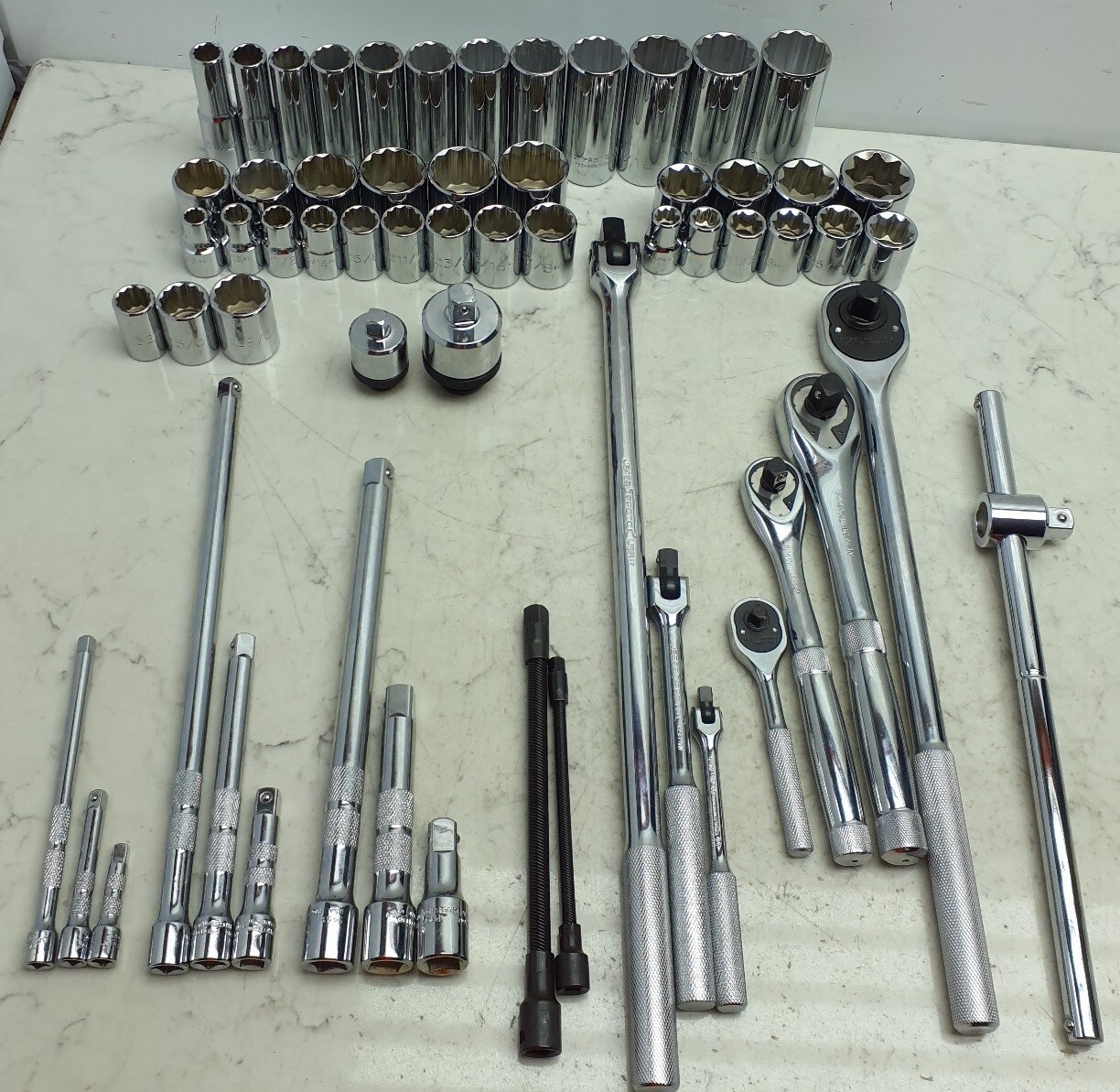 62Pc PROTO 1/2″ 12 & 8 Point SAE Socket Set Chrome *SEE DESCRIPTION FOR DETAILS