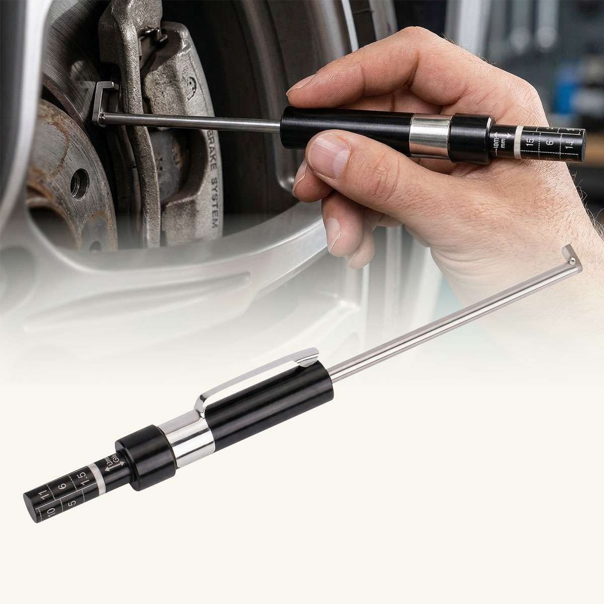 Brake Pad Thickness Gauge Measure Tool w/ Scale car Detection Pen Base Plate 6mm