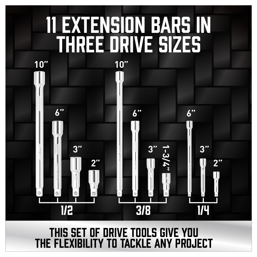 20 Extension Bar Set 1/4″ 3/8″ 1/2″ Drive Socket Wrench Universal Joint Adaptor