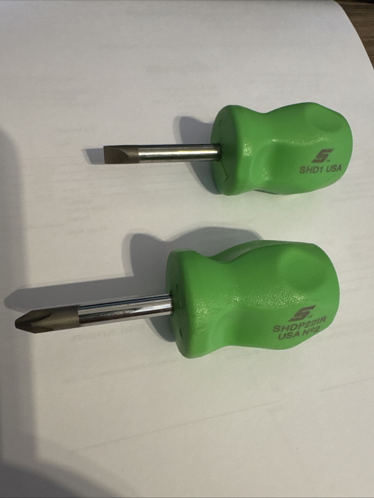 Snap On Stubby Screwdrivers Phillips And Flat In Green NEW