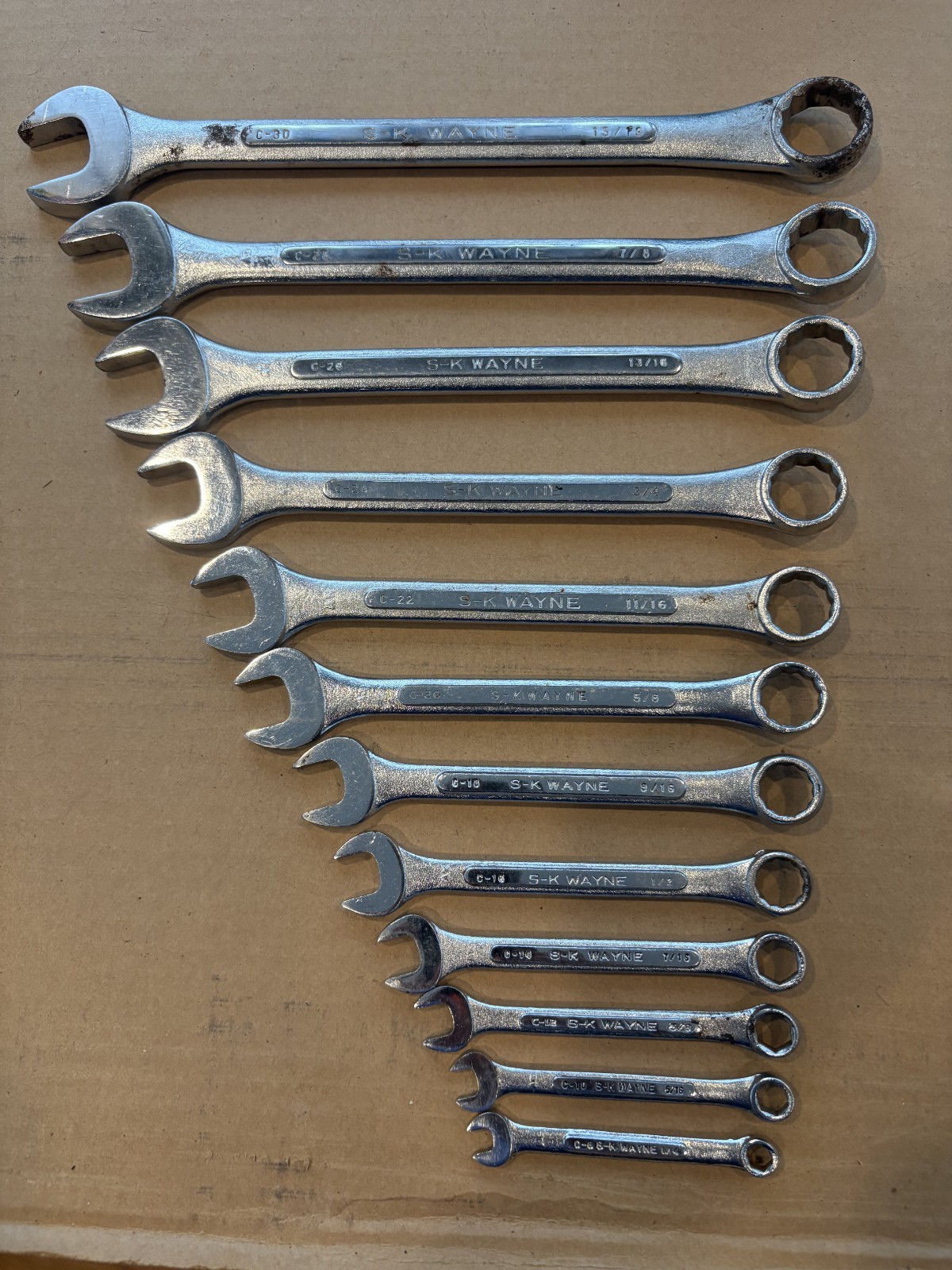 SK-Wayne 12 Piece Combination Wrench Set Vintage 1960s – SAE 1/4″ thru 15/16