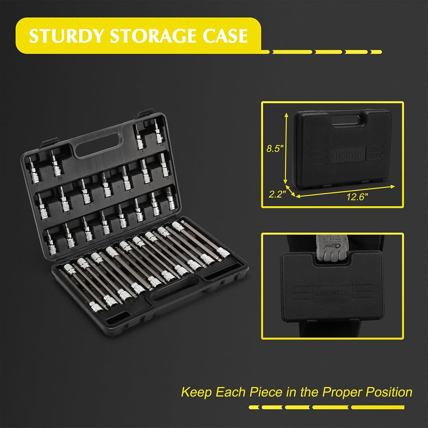 38PCS 3/8″ Drive Hex Bit Socket Set CR-V S2 Steel SAE/Metric Extra Long Ball-End