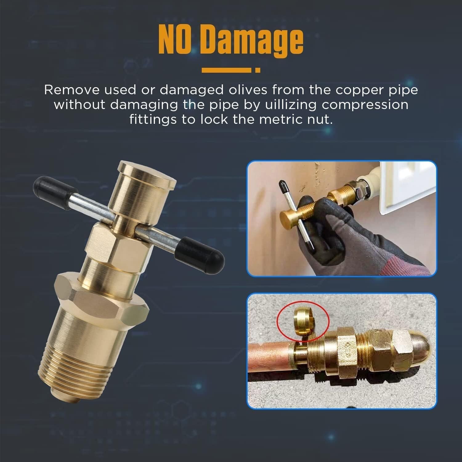 Brass Pipe Olive Fitting Thread Remover 1/2» & 3/4» Ferrule Sleeve Puller Tool