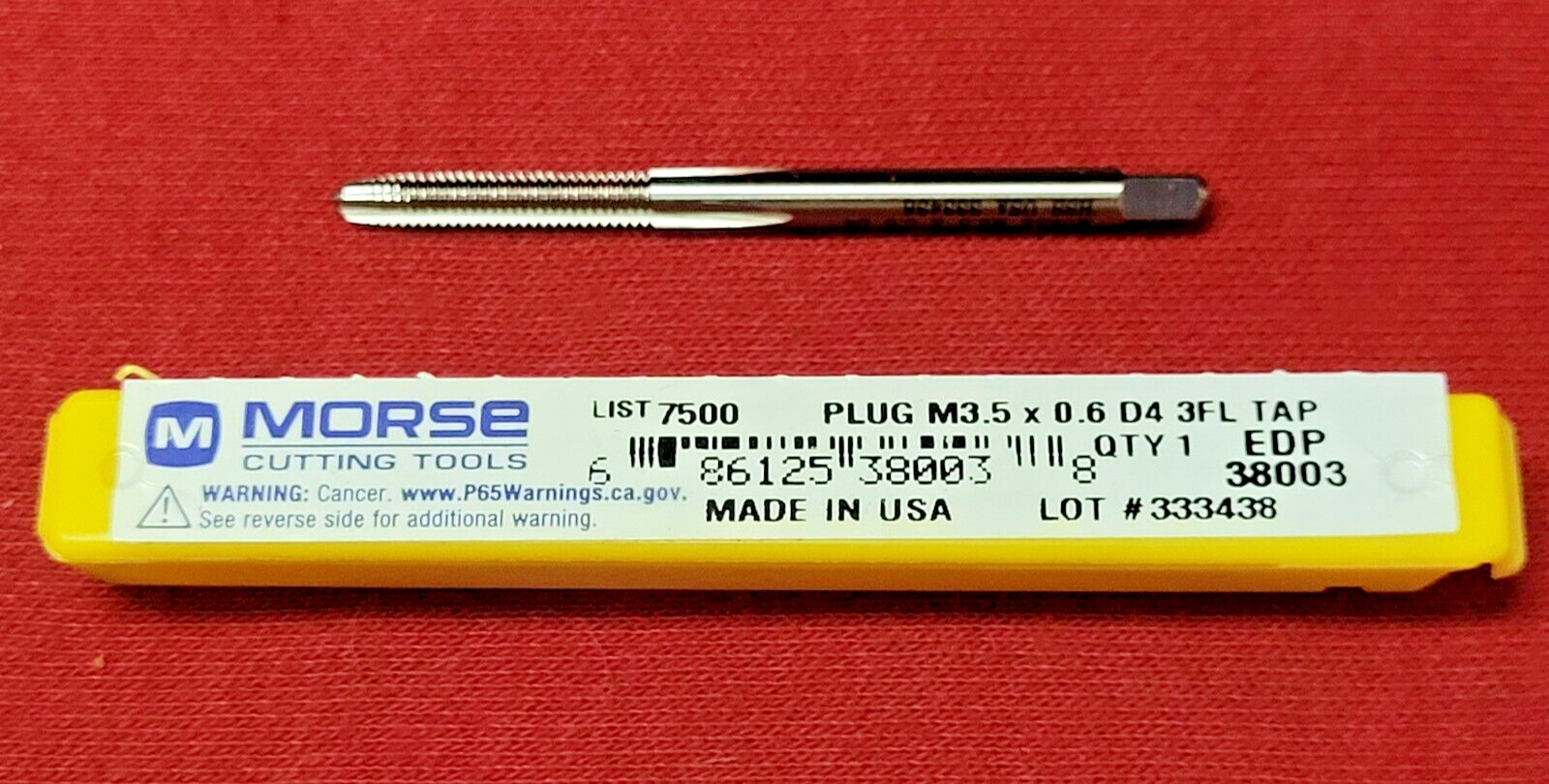 M3.5 X 0.6 Metric Plug Tap Morse MT3838003 HSS 3FL RH D4 USA 3.5MM X 0.60