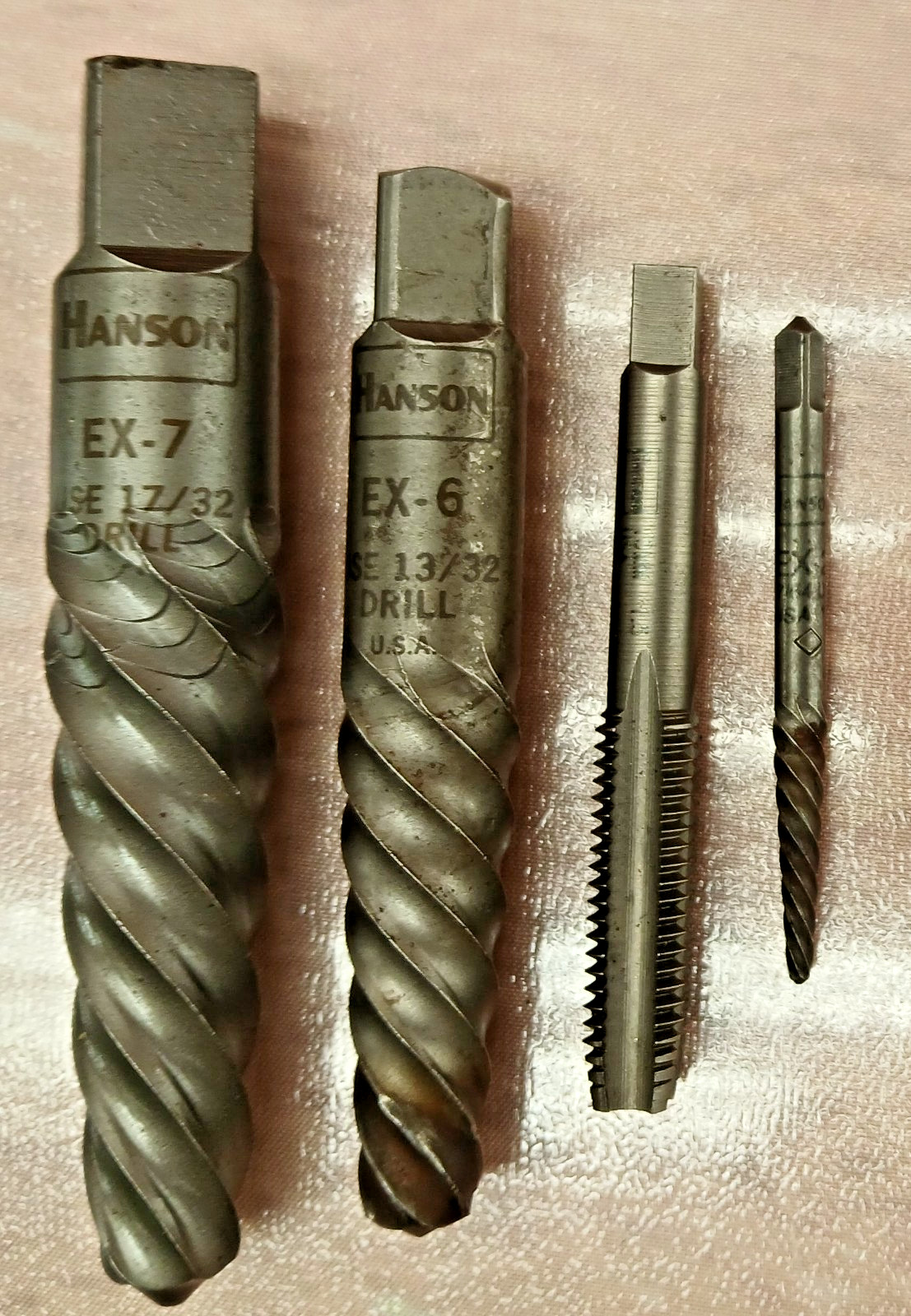 Hanson Screw Extractor Lot EX-7 EX-6 EX-2 + 10mm x1.5 Tap USA Easy Out Set