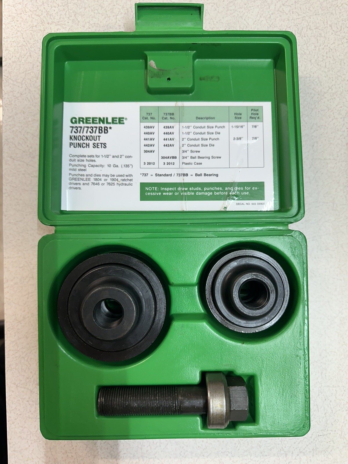 Greenlee Ball Bearing Knockout Punch Set – no. 737/737BB – EUC w/ orignal papers