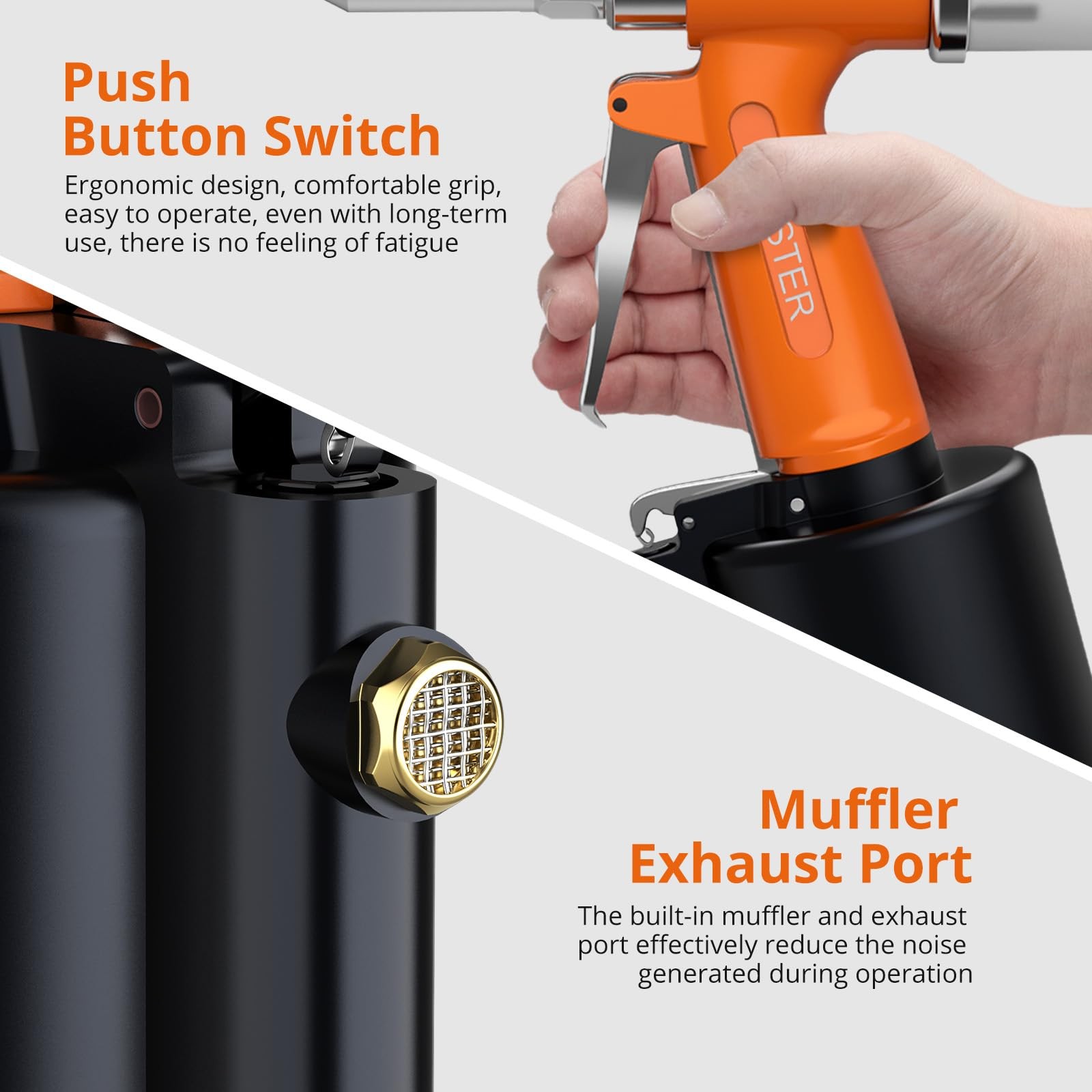 Proster Pneumatic Riveter – 3924LBF Pulling 5 Nozzles, Orange+black