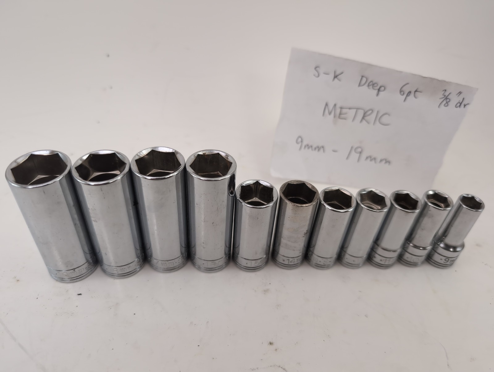 S-K Deep METRIC 3/8″dr 6pt 11pc Set 9mm-19mm – Made in USA – SUPERB!!!