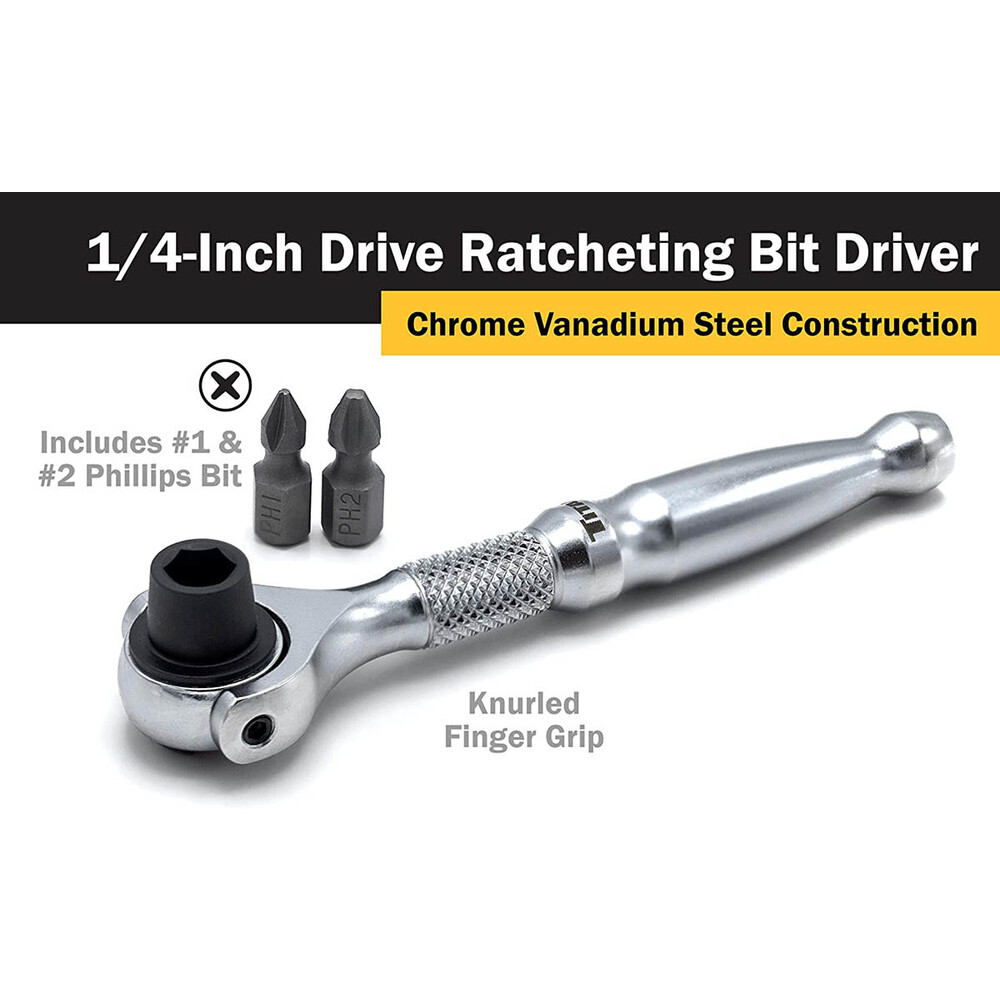 Titan 11318 1/4″ Drive Aluminum Swivel Head Micro Ratchet Bit Driver Silver
