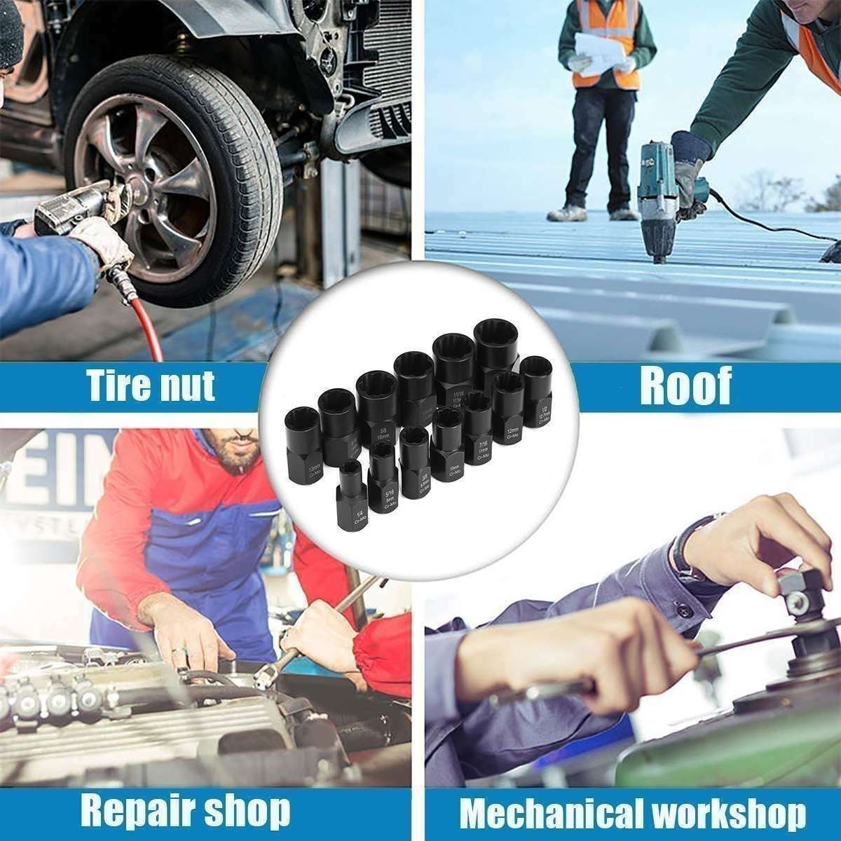 Impact Bolt Extractor Set Nut Remover Set Stripped Extraction Socket Tools 13PCS