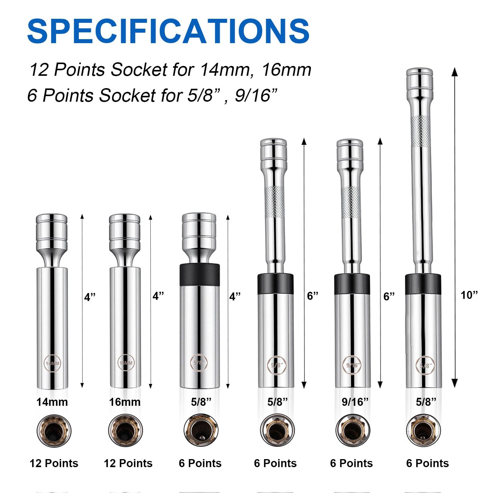 Jiimee 6pcs 3/8″ Drive Magnetic Swivel Spark Plug Socket Set, Include 9/16”,…