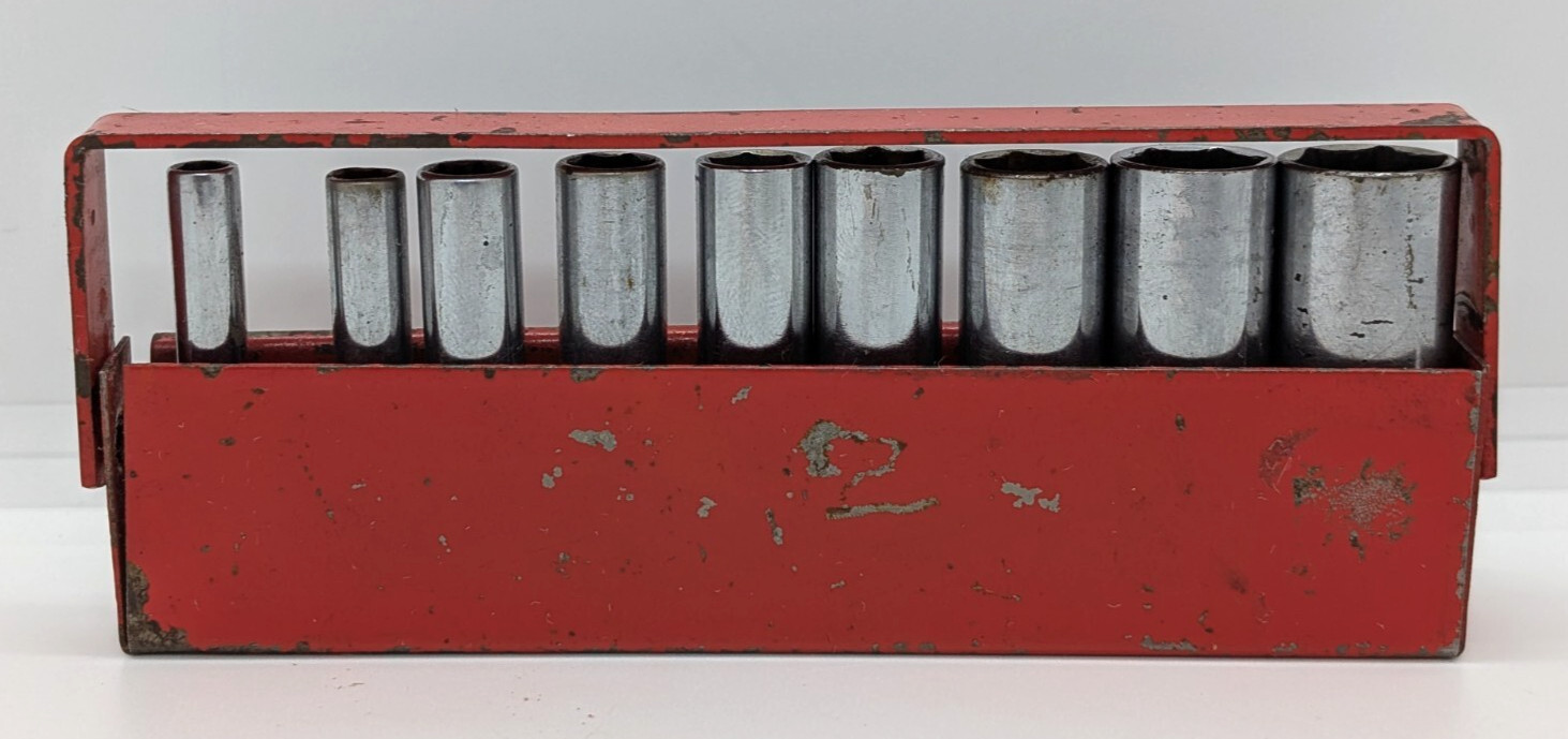 Snap-On STM 6, 7, 9, 10, 11, 12, 14, 16, 18 – 9-Piece Deep Socket Set W/ Holder