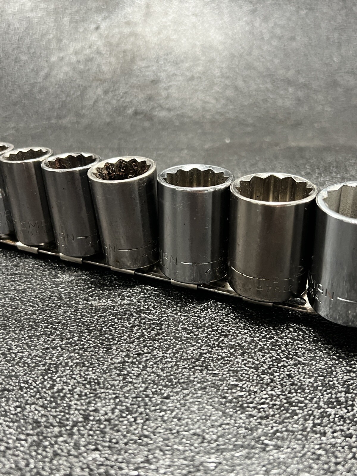 Vintage Craftsman USA Socket Set SAE 11pc 1/2”Dr 12pt 7/16”- to 1-1/4” -G- Rail