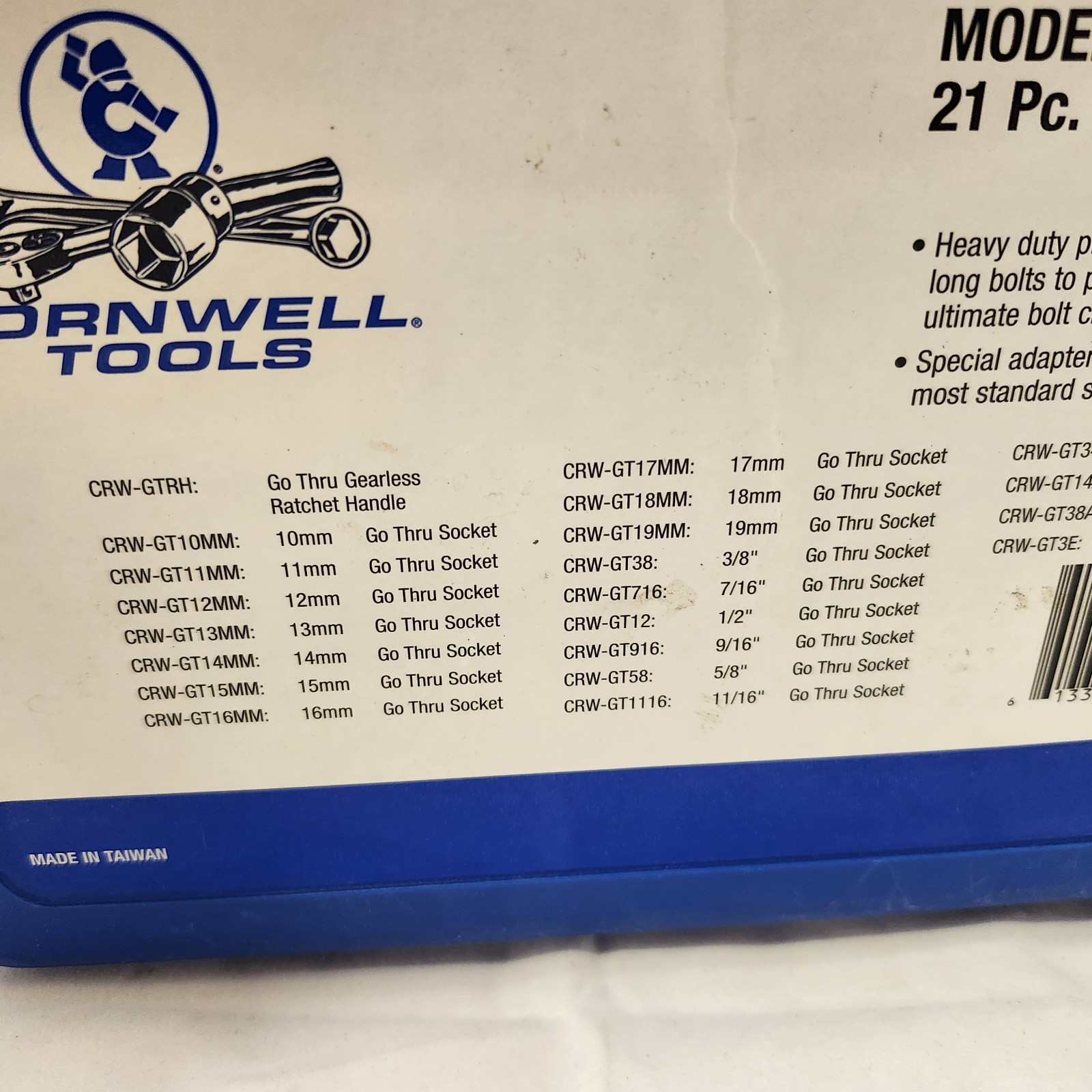 Cornwell CRW-21GTS 21PC. Go Thru Socket Set SAE & METRIC Hardly Used