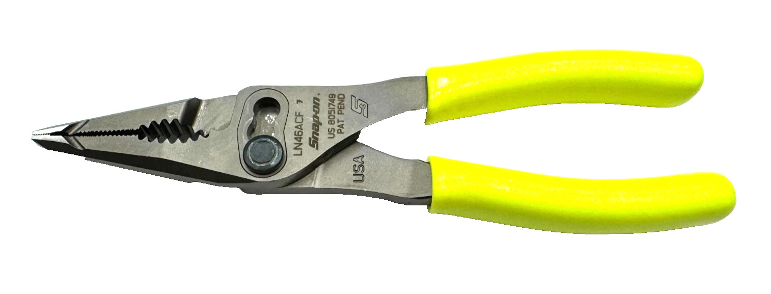 New Snap-on™ Yellow 7″ Soft Grip Long Nose Slip Joint Pliers LN46ACF LN46ACFHV