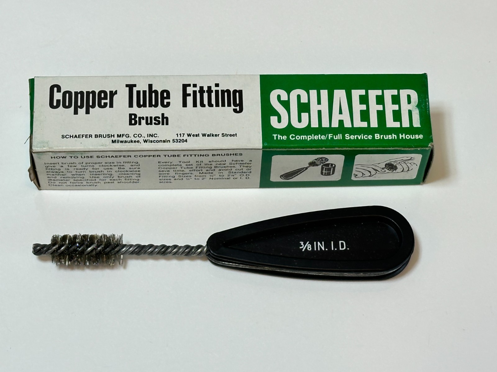 NOS Schaefer Tools USA Copper Tube Fitting Brush, 3/8” Inside Diameter ID, NEW