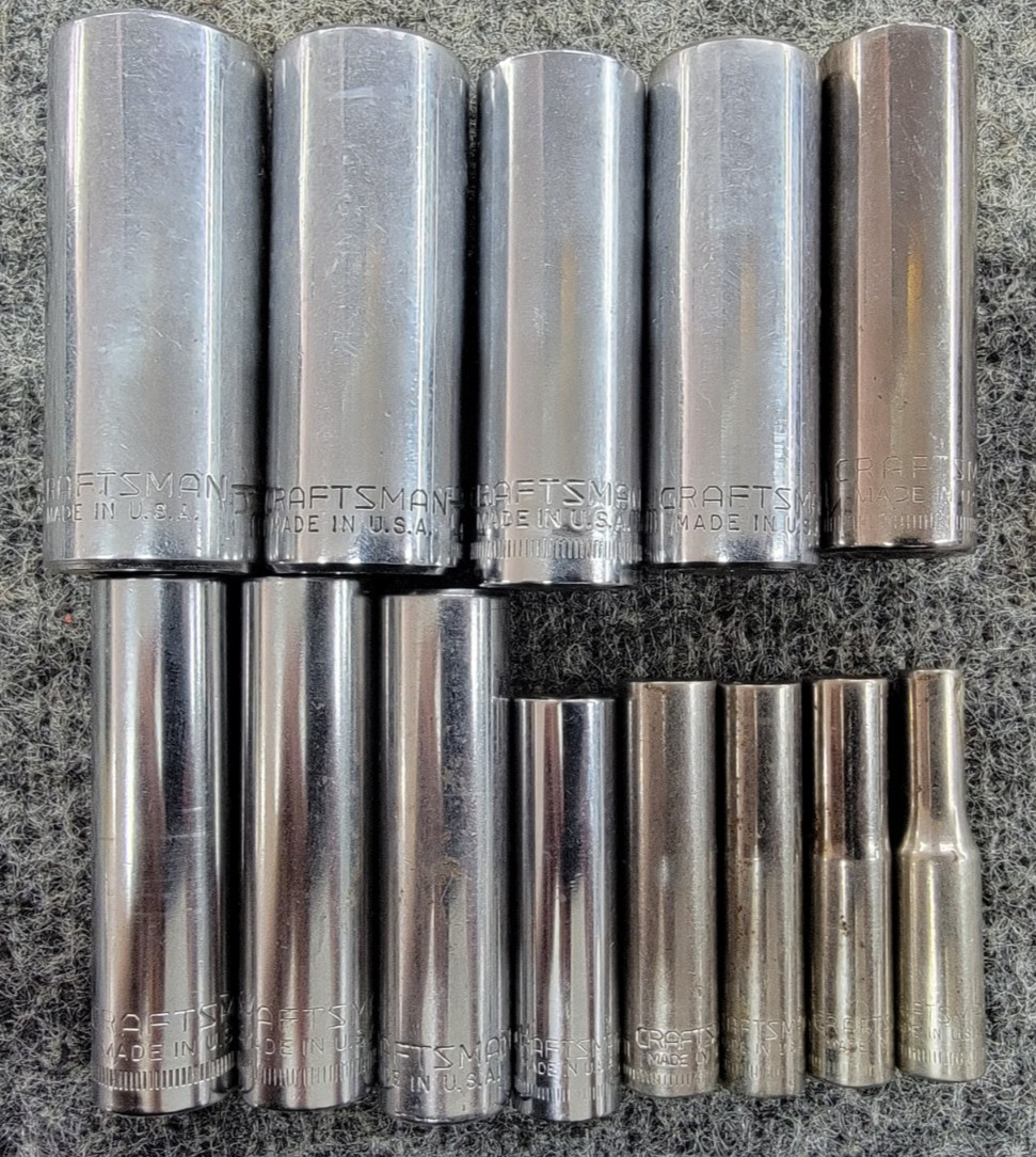 Set Of 13 Metric 6 Point Standard Deep Well 3/8 And 1/4 Drive Craftsman Sockets