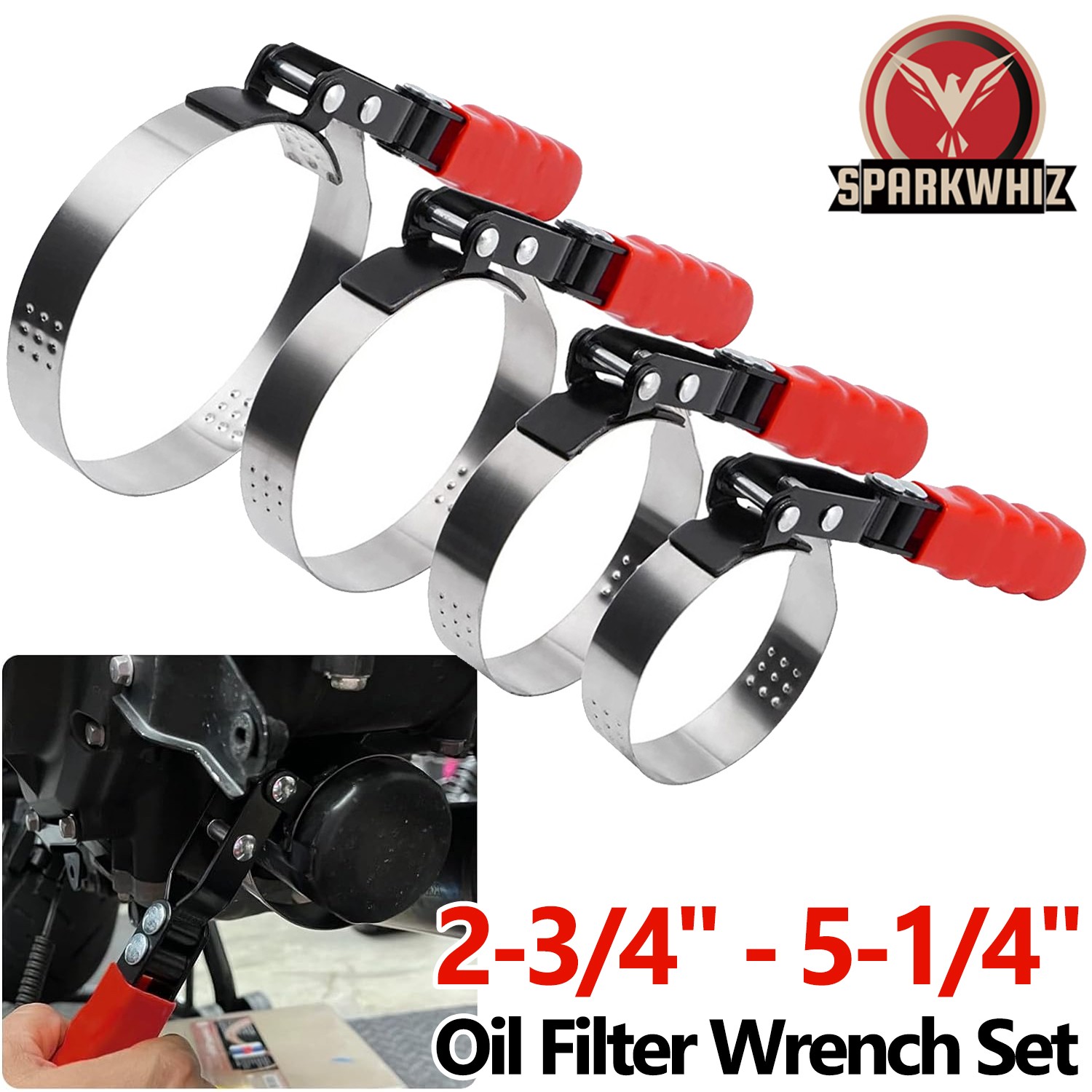 SPARKWHIZ Oil Filter Wrench Oil Filter Removal Tool Kit 2-3/4″ – 5-1/4″ 4 Sizes
