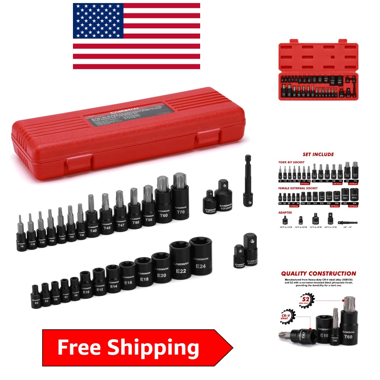 Professional Grade 32-Piece Torx Bit Socket Set – Heavy-Duty with Laser Etching