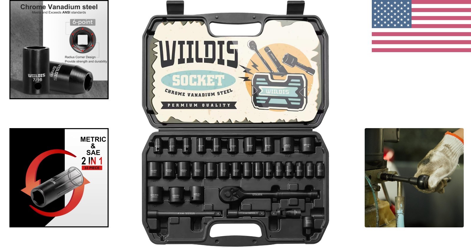 Ultra-Durable CR-V Impact Socket Set: 33 Pieces, SAE/Metric – Mechanics’ Choice