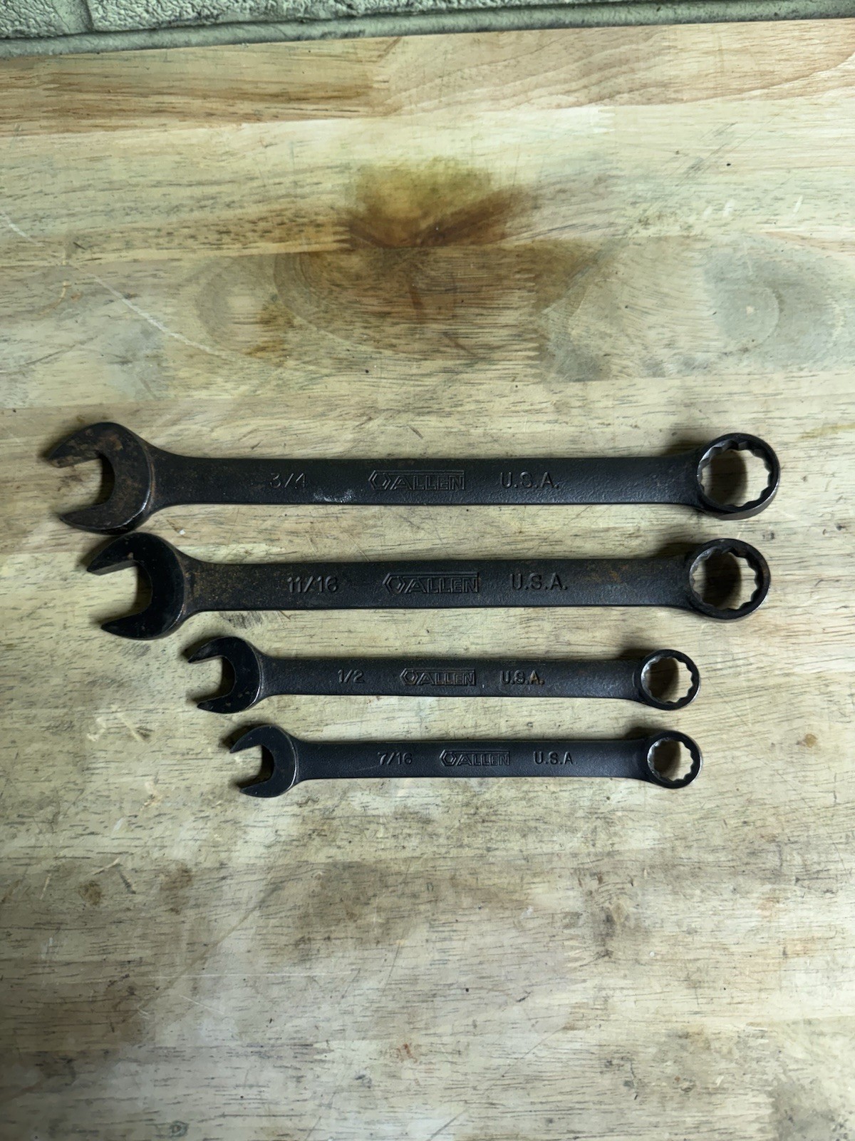 Allen Tools 4 Piece SAE Combination Wrench Set Made in USA