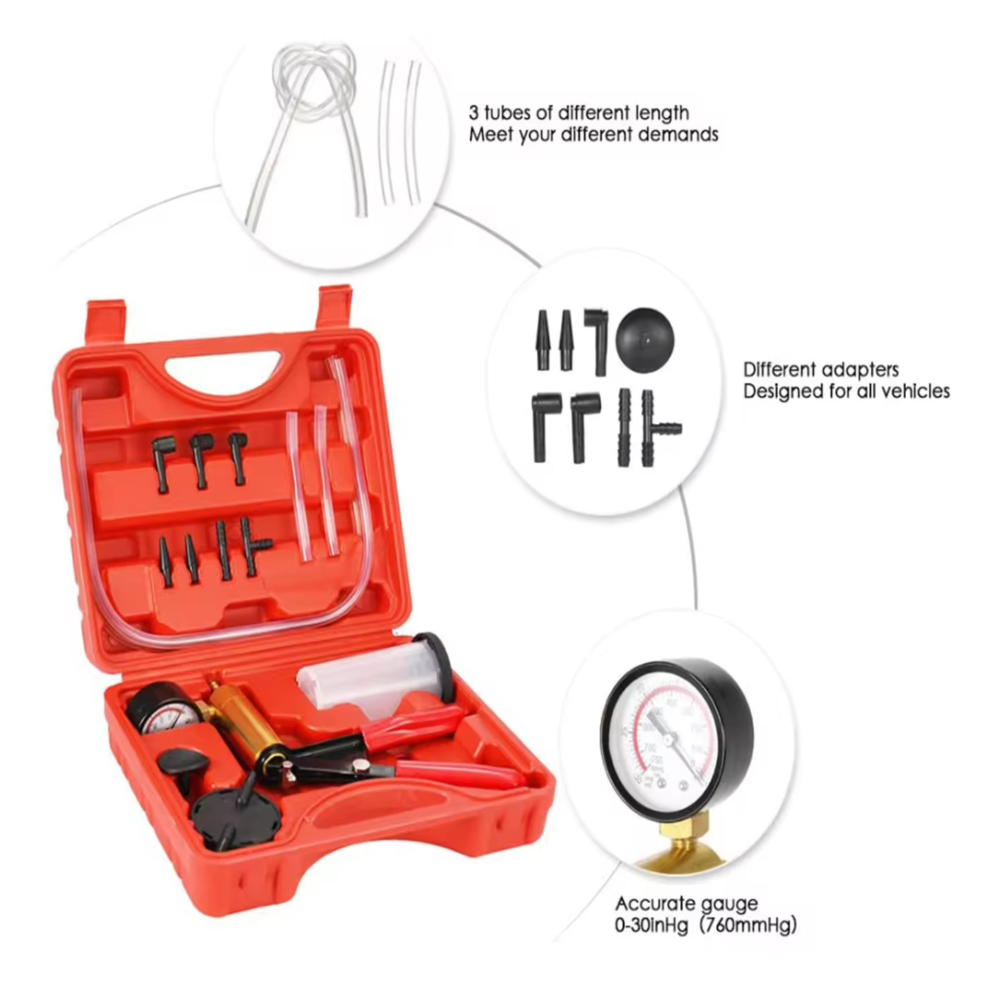 Hand Held Vacuum Pressure Pump Tester Set Brake Fluid Bleeder Bleeding Kit + Box