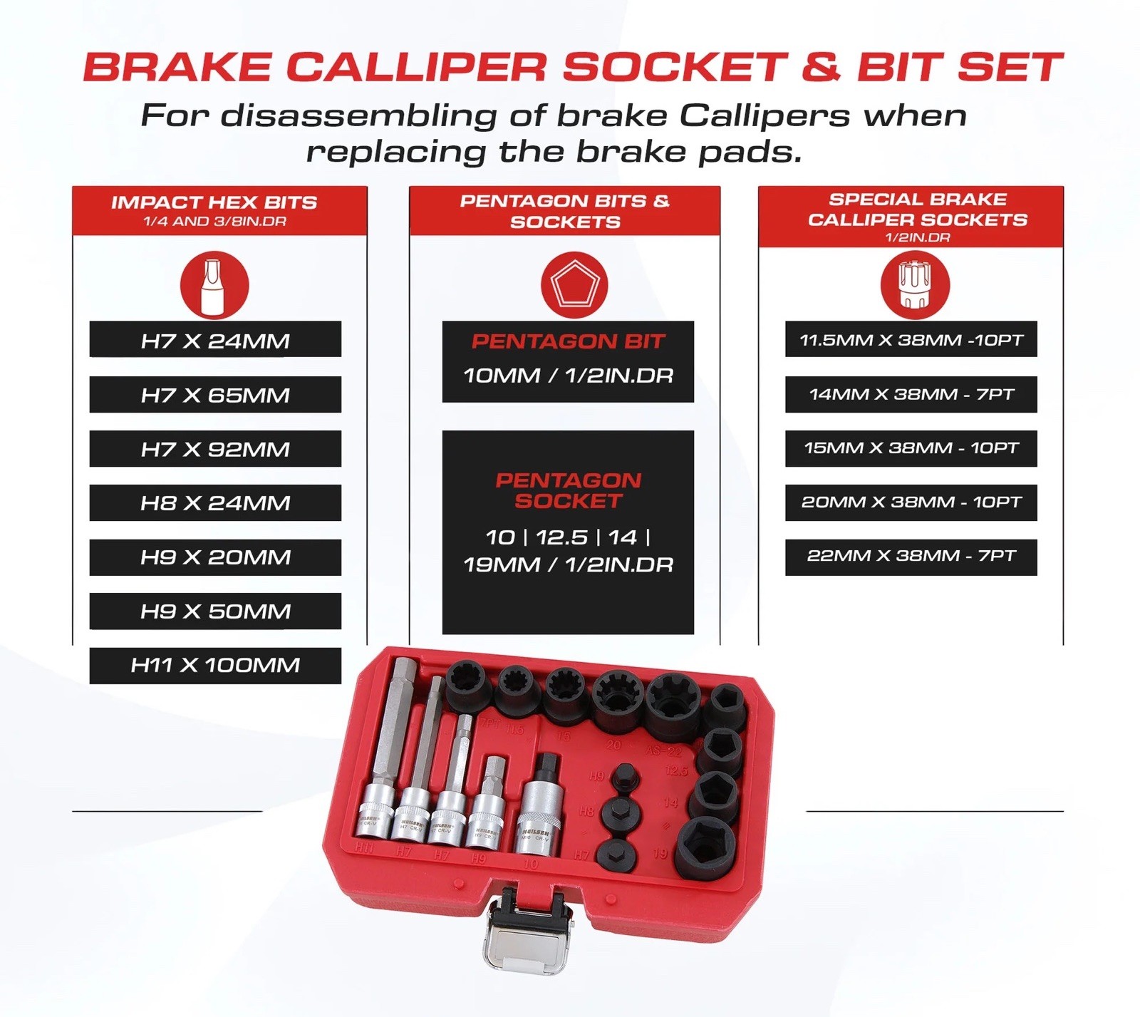 Brake Caliper Bolt Master Socket & Bit Set Merc Bmw Audi Porsche Ford Vw – 17PC