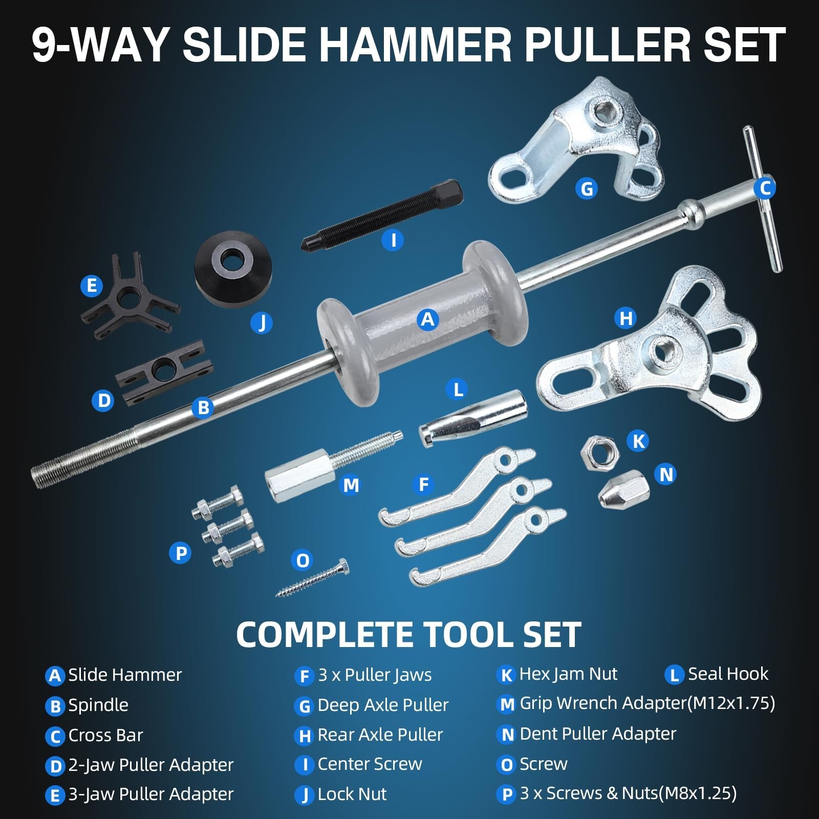 8MILELAKE 9 Way Slide Hammer Puller Axle Front Rear Wheel Bearing Dent Hub Ge…