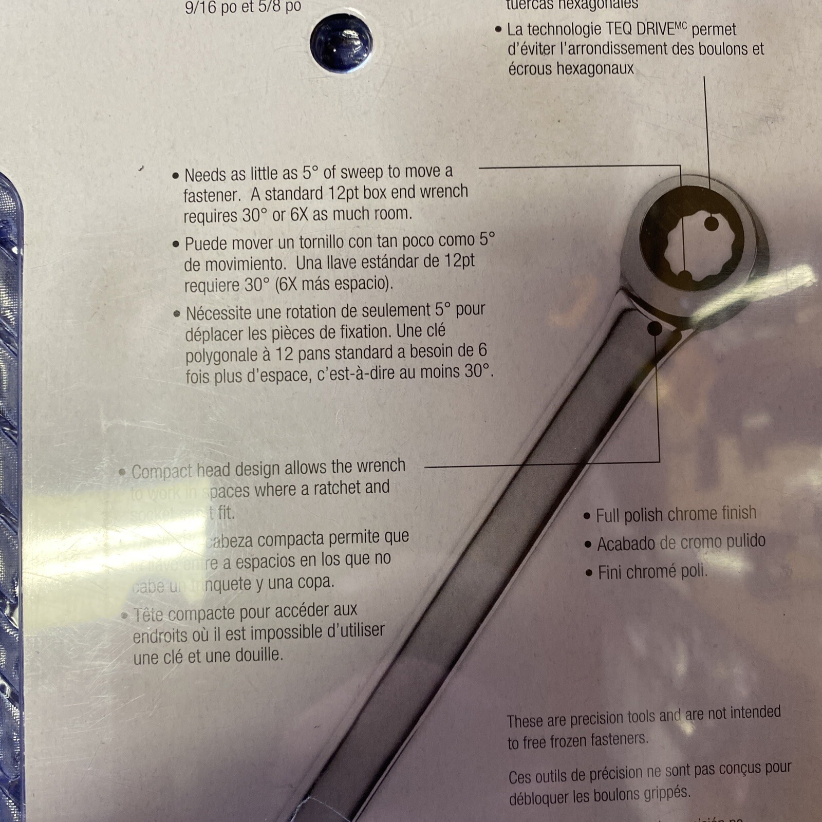 TEQ Correct Pro – 5 Pc SAE Ratcheting Wrench Set- TP93005