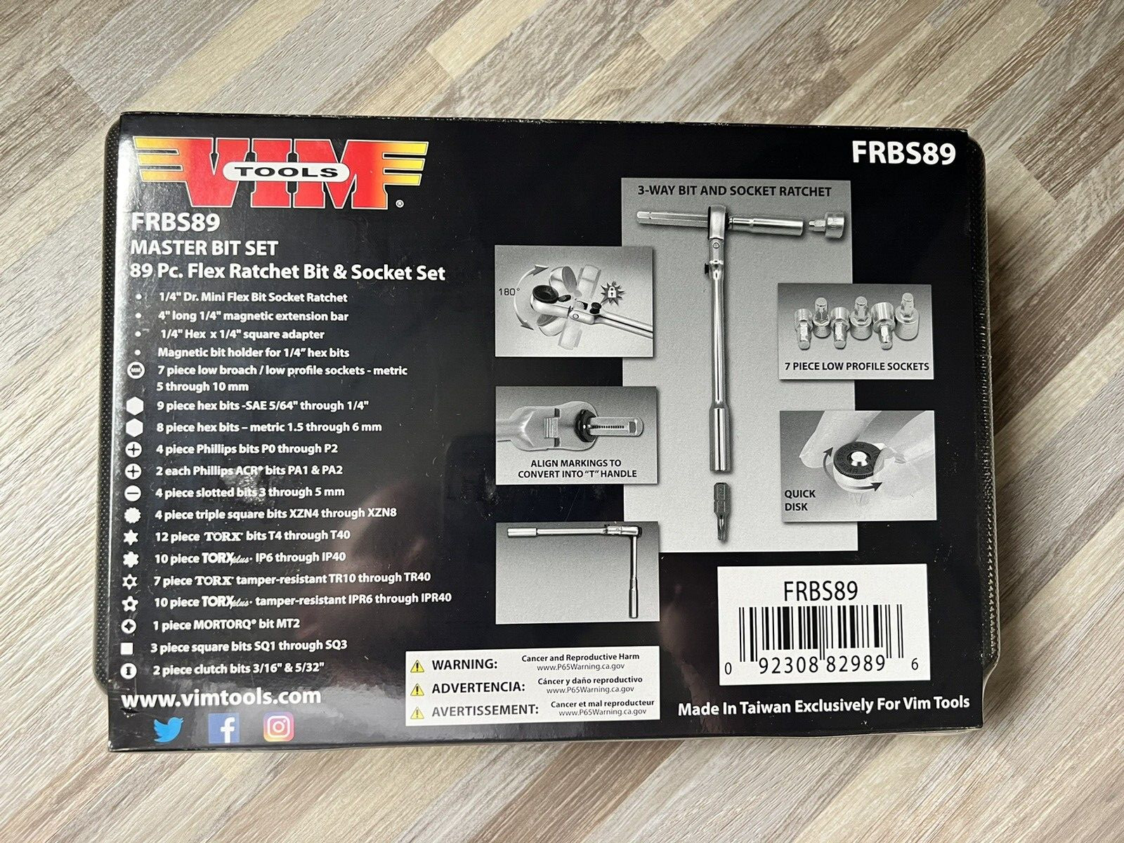 VIM 89pc Master Bit Set w/3-Way 1/4″ Hex locking Flex Ratchet/T-Handle #FRBS89