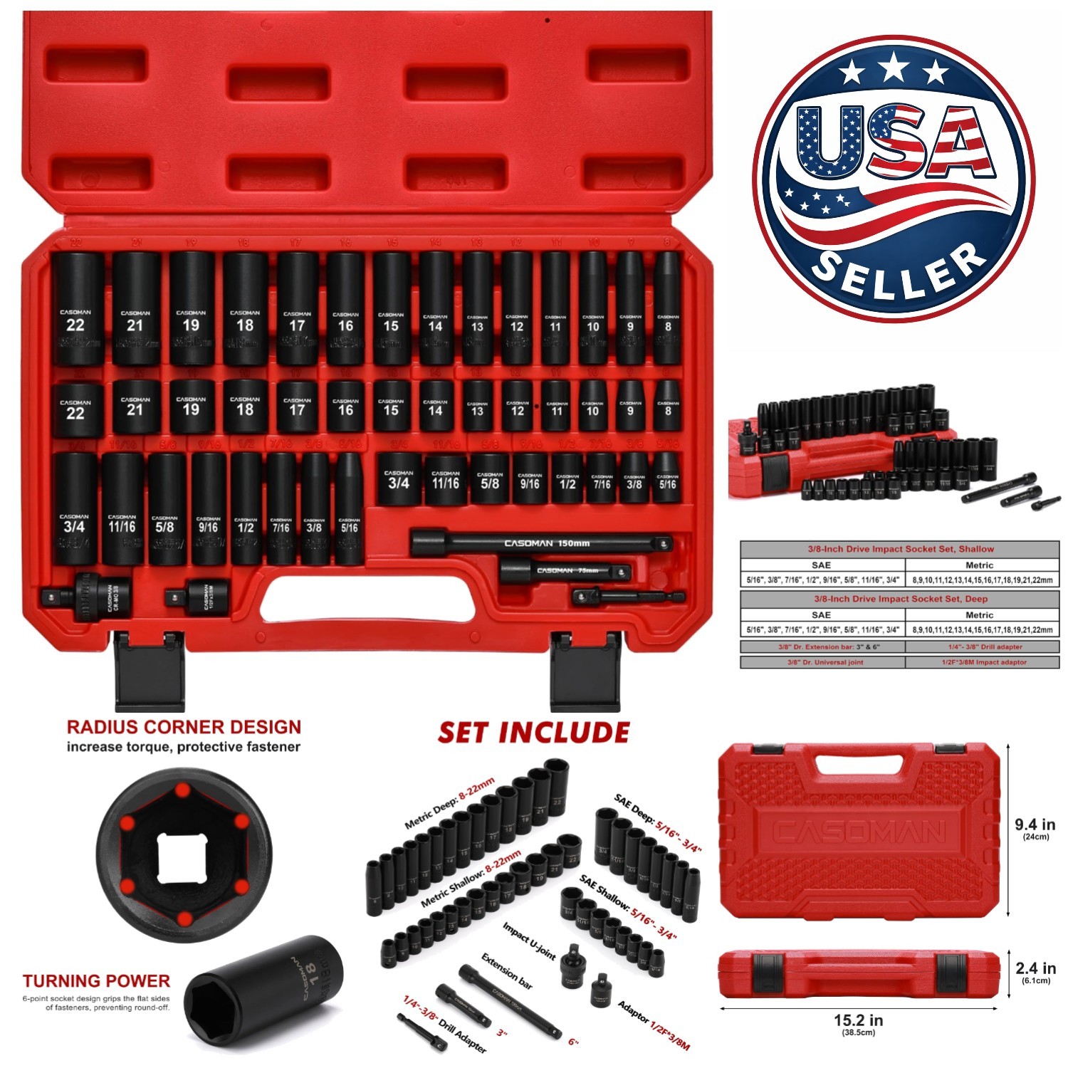 Versatile 49-Piece Socket Set – 3/8″ Drive in SAE and Metric for Industrial Use
