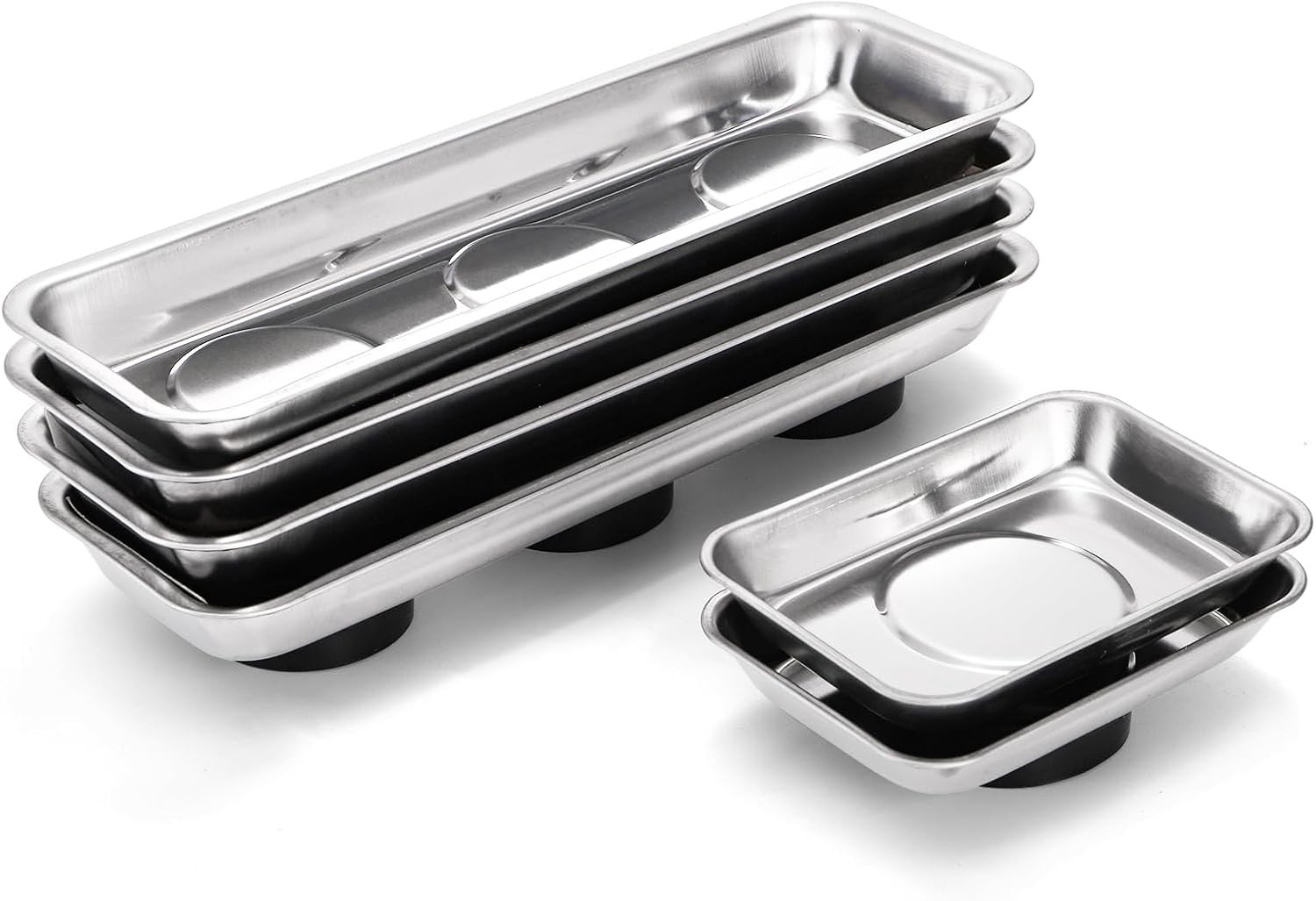 Set of 6 Small Magnetic Parts Trays, Stainless Steel Magnetic Tray Set