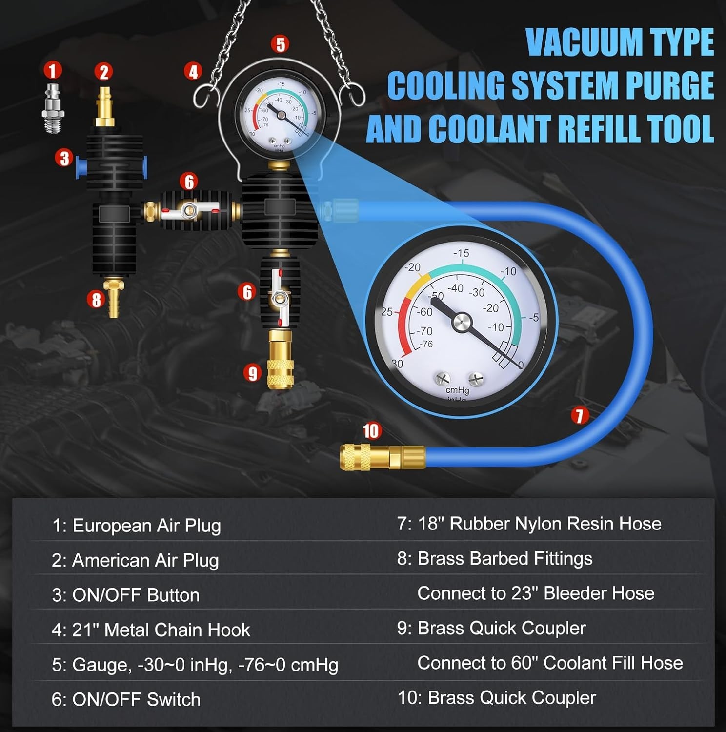Universal Automotive Vacuum Filler & Radiator Purge Kit with Durable Accessories
