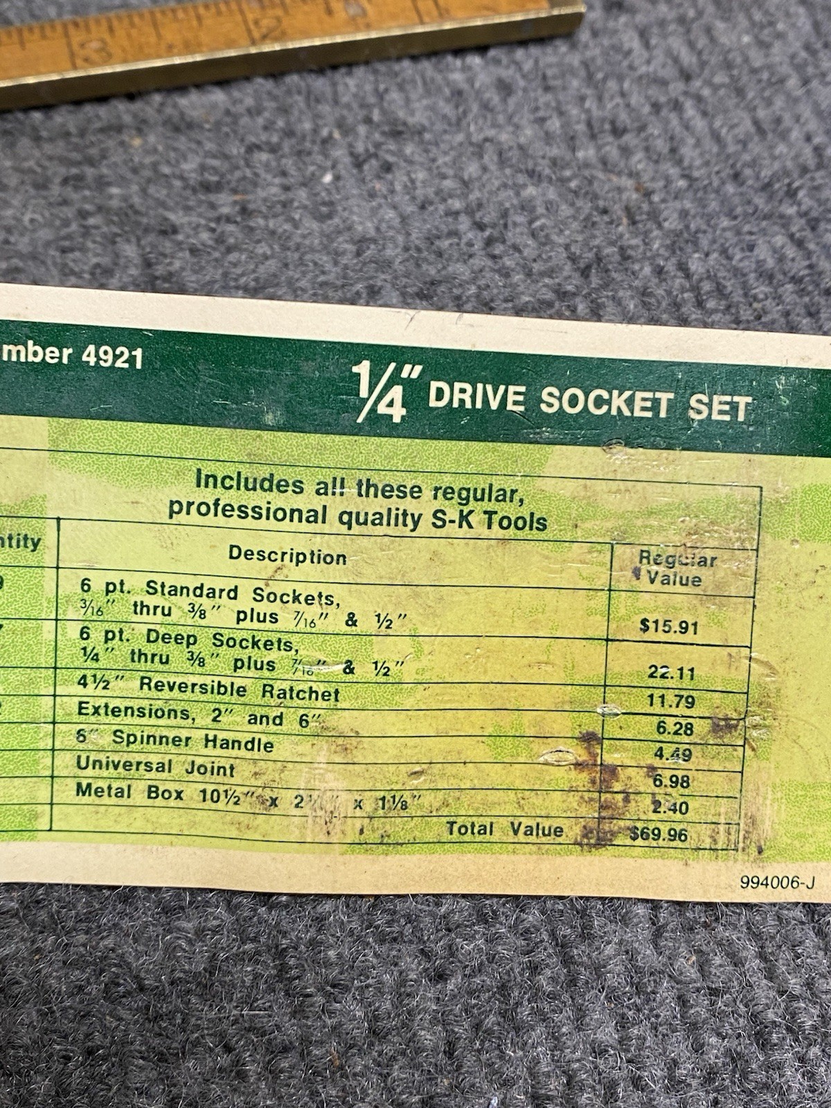 Vintage S-K Tools 4921 1/4″ Drive 21pc Socket Set With Original Paper SAE