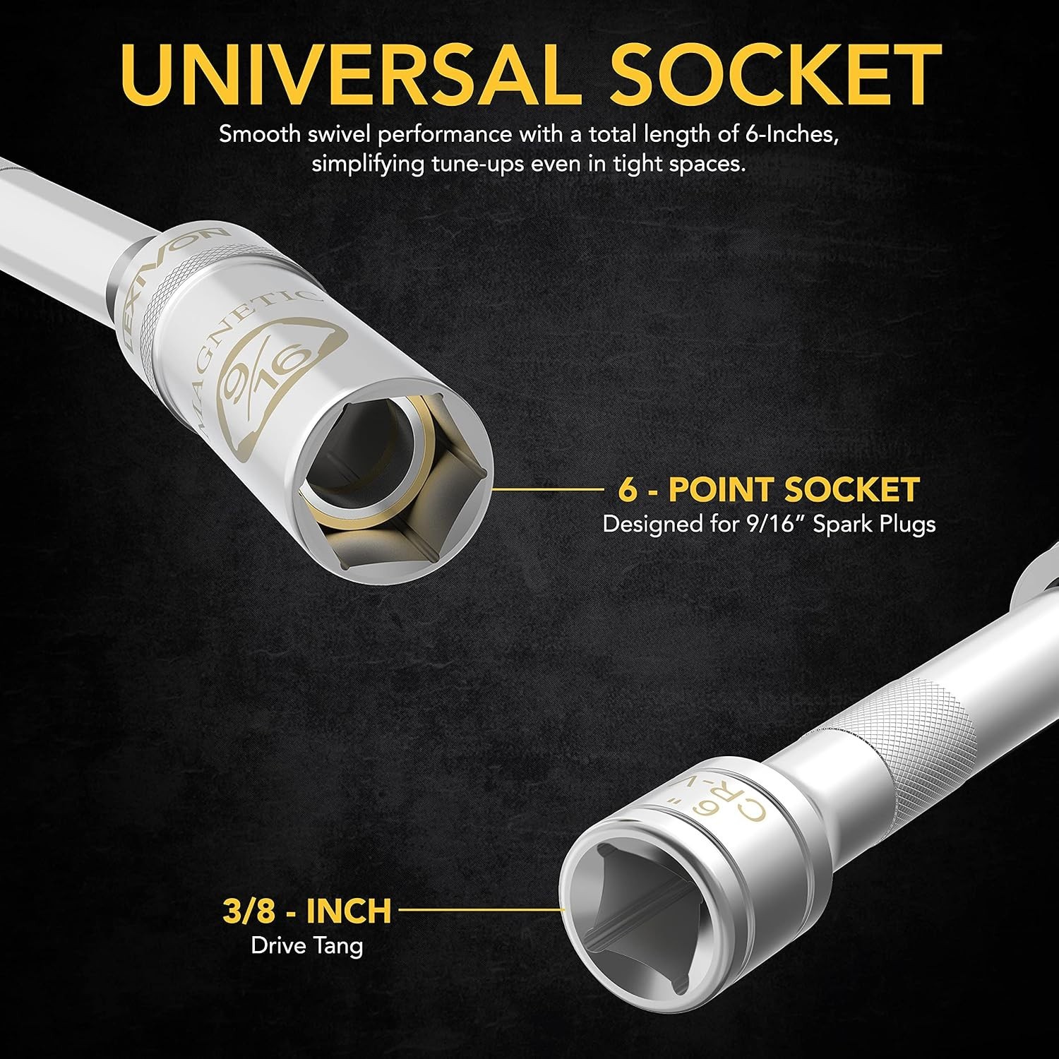 Innovative 6-Inch Thin Wall Magnetic Spark Plug Swivel Socket for Truck Service