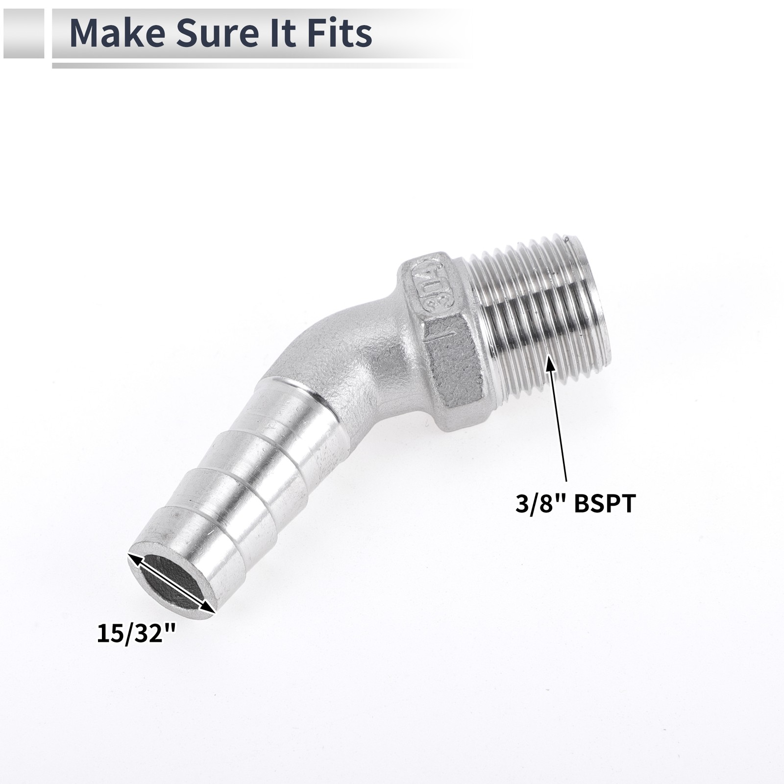 15/32″ OD 3/8″ BSPT 45° Elbow Beard Fittings with 2 Ties