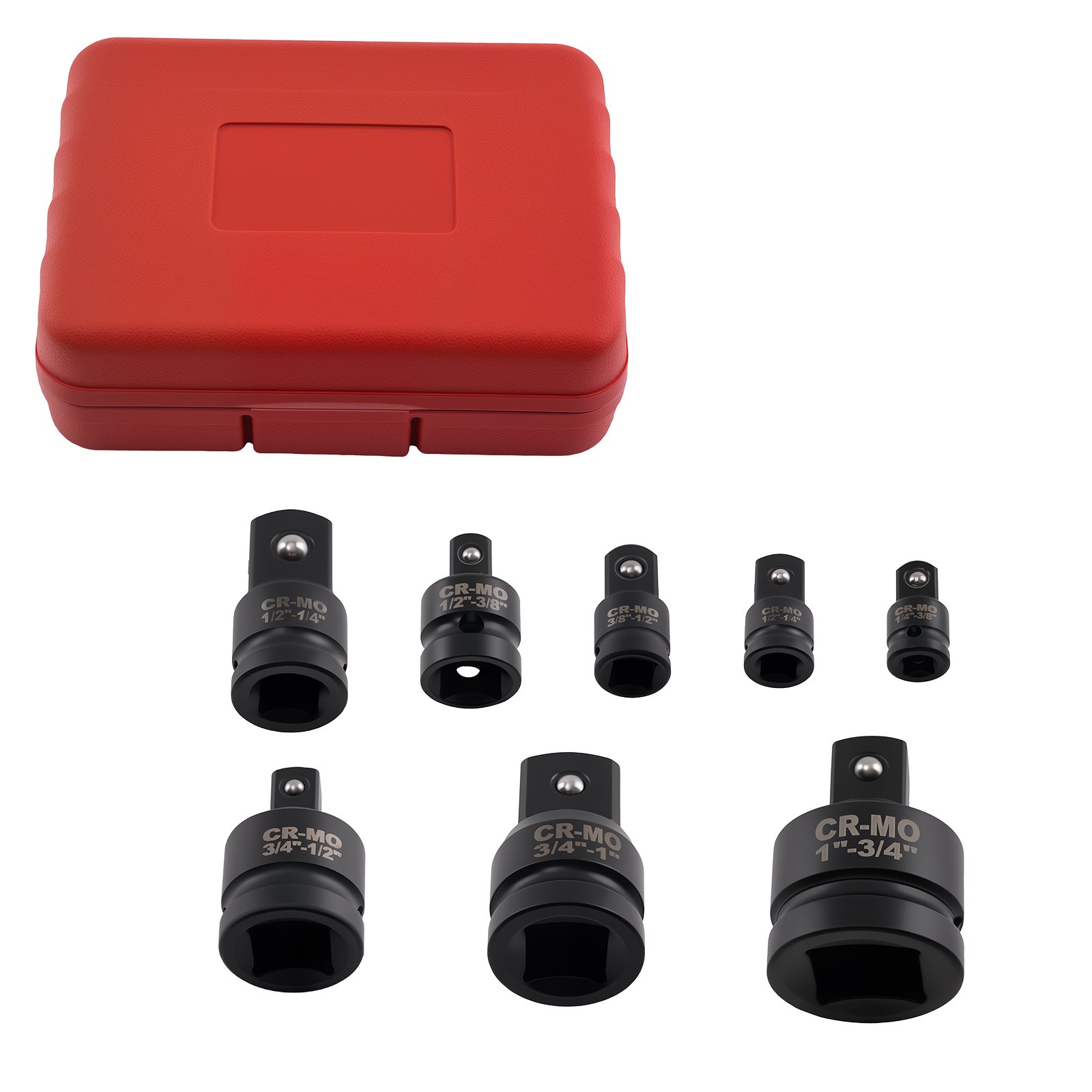 8pcs Impact Adapter Reducer Set 1/4 3/8 1/2 3/4 1in Socket CR-MO Steel Case