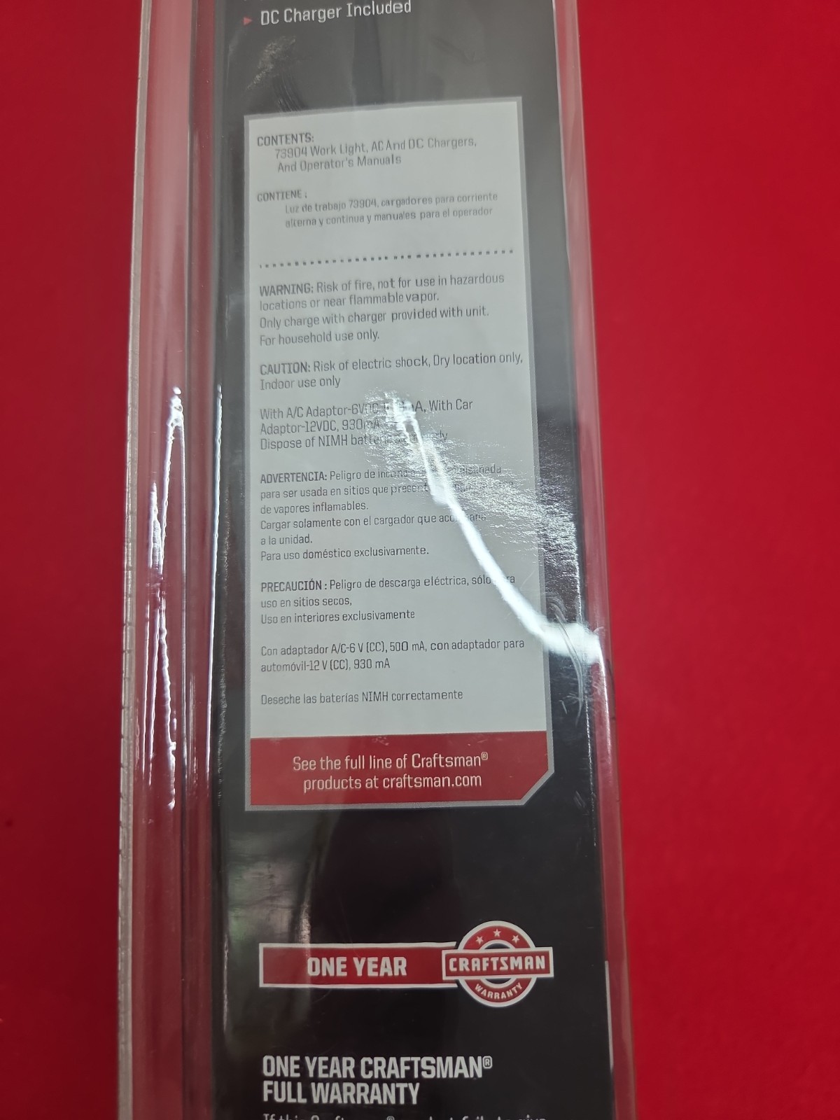 Craftsman Cordless Rechargeable 35 LED Work Light 73904 AC/DC Charging NIP