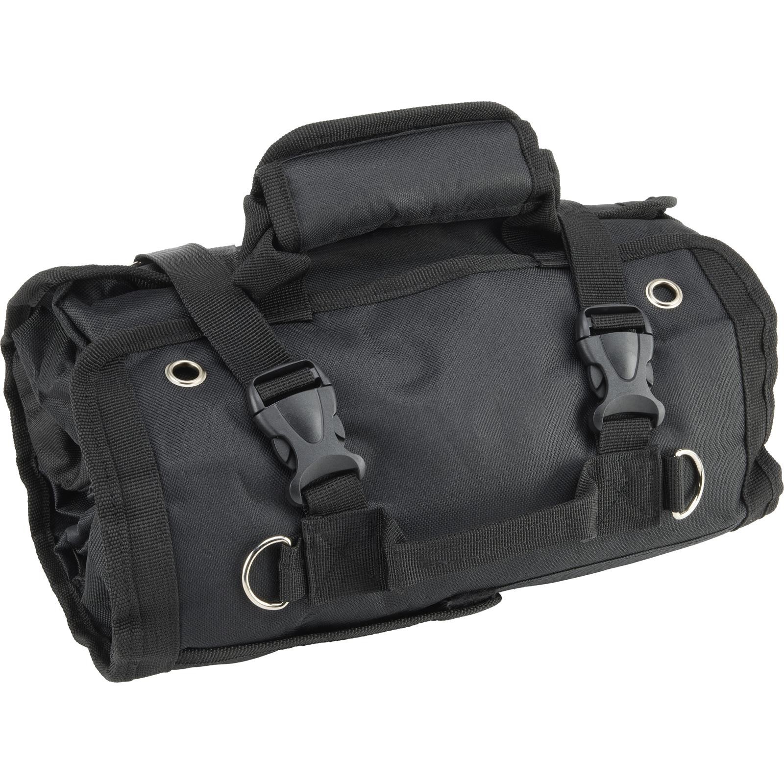 Black Canvas Roll Up Tool Bag Organizer With Zipper Pockets
