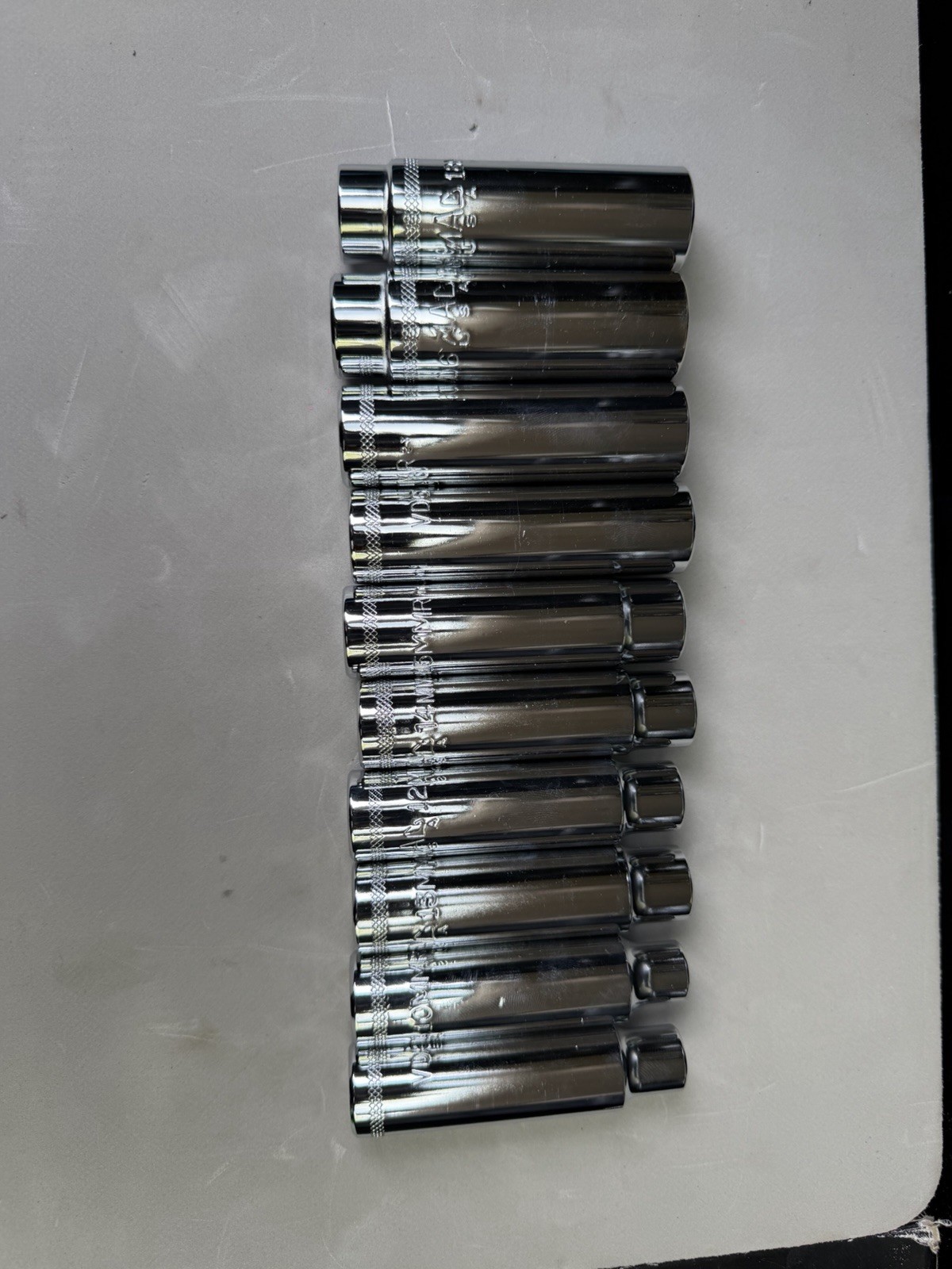 MAC tools 1/2″ drive chrome metric deep socket set, 10-19mm. SVDM106TR. New.