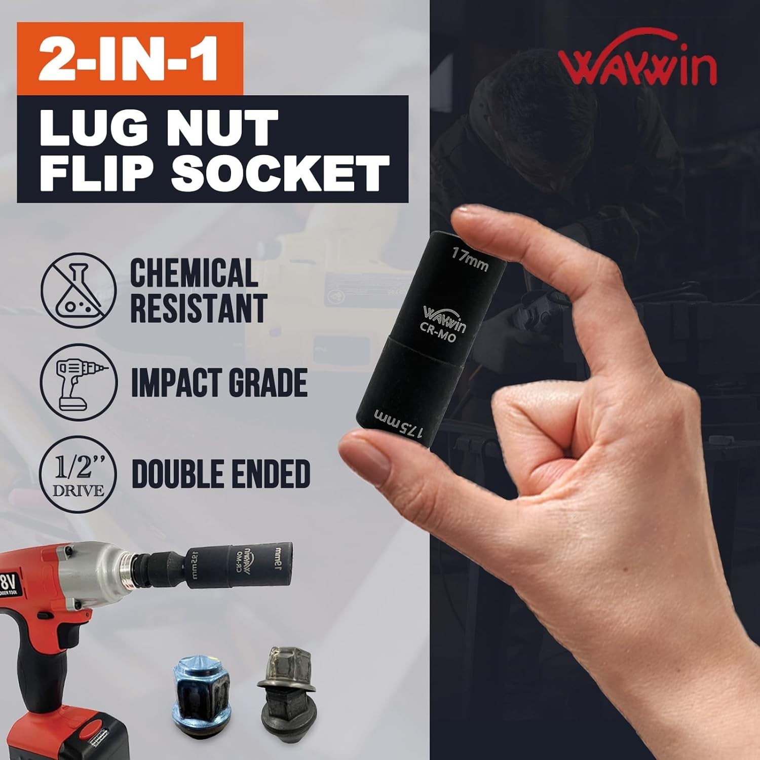 Double Ended Wheel Nut Socket Set 1/2 Inch Impact 7 Pieces 17-27.5mm